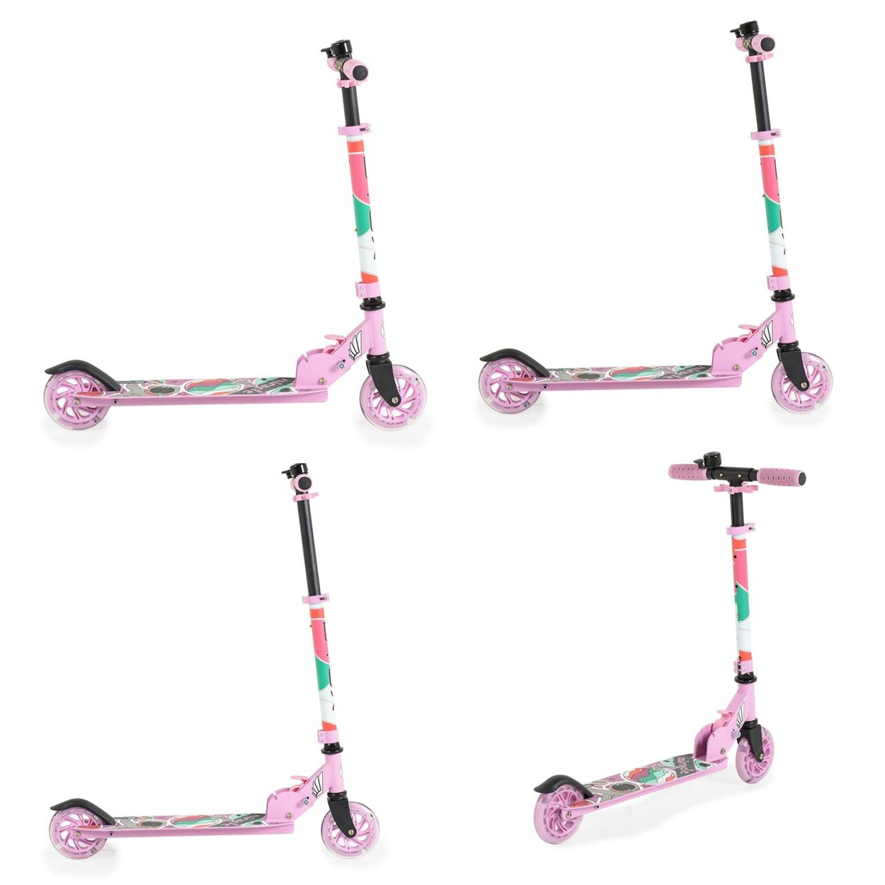 Pinkfarbene Roller in verschiedenen Perspektiven, vor weißem Hintergrund.