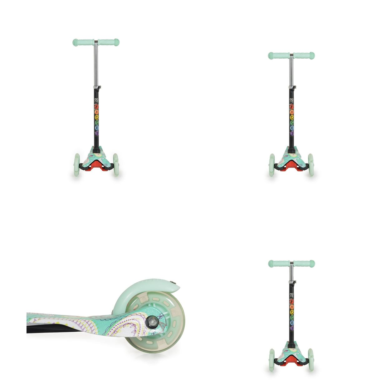 Mehrere Roller mit Blumendesign. Weißer Hintergrund.