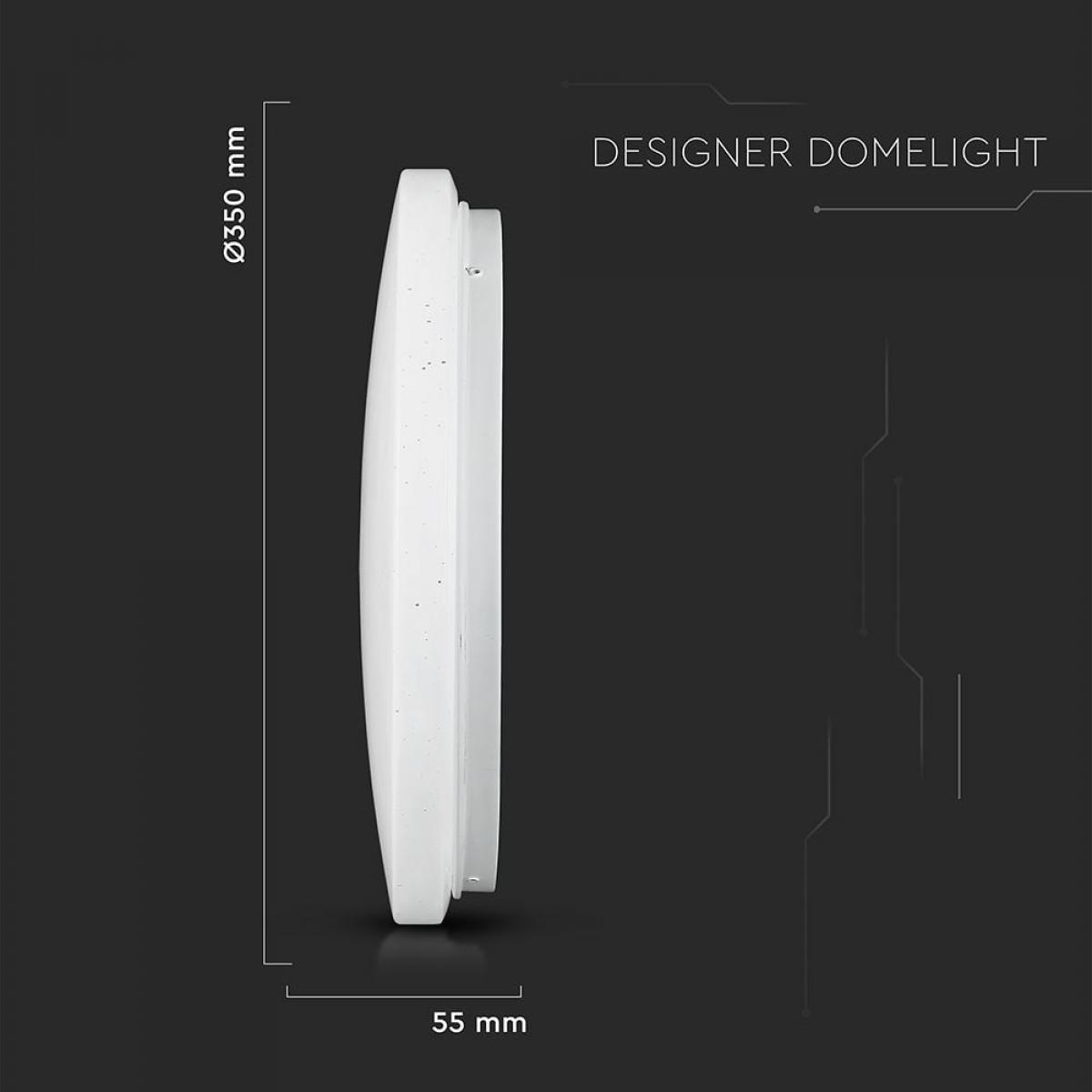 Una lámpara de diseño, blanca en la parte superior, con vista lateral que muestra las dimensiones y un fondo oscuro.