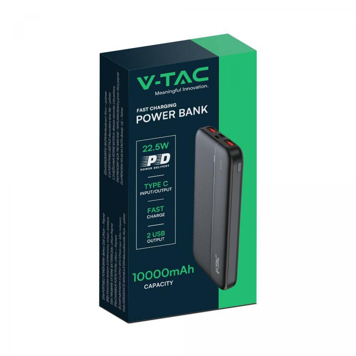 Power bank con il logo V-TAC e il testo: Fast Charging Power Bank.