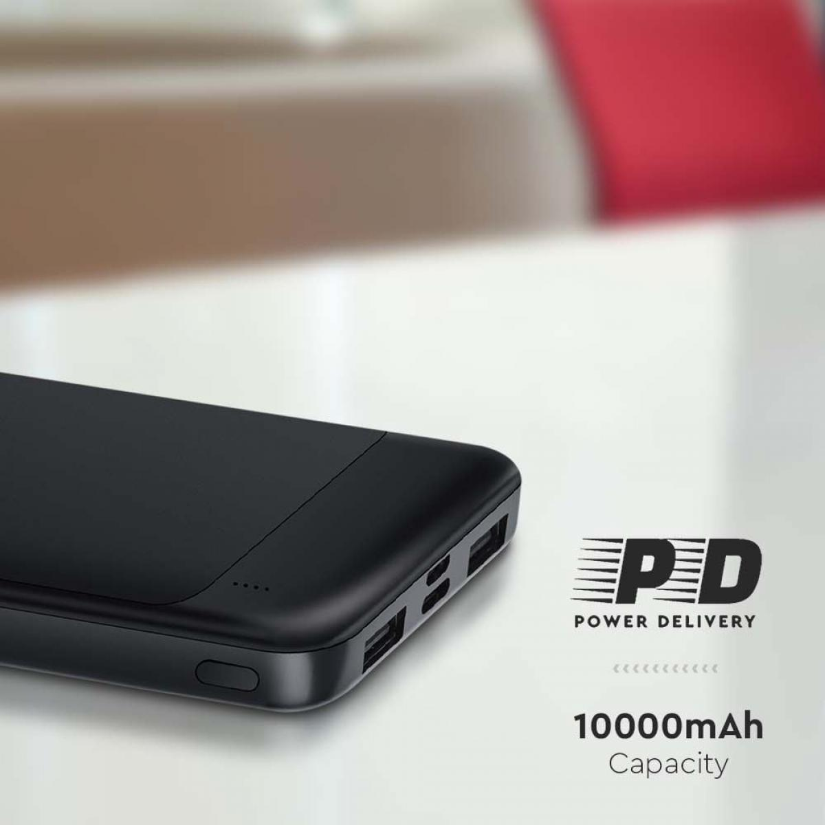 Power bank nero. Testo: Power Delivery, Capacità 10000mAh.