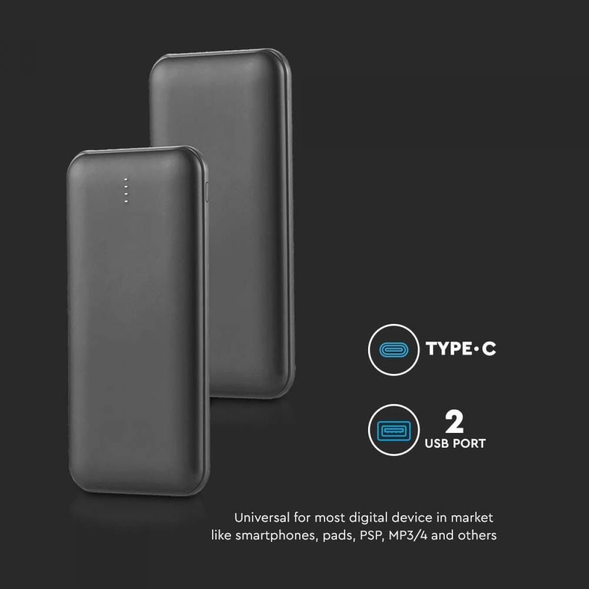 Due power bank neri. Hanno una porta di tipo C e due porte USB.