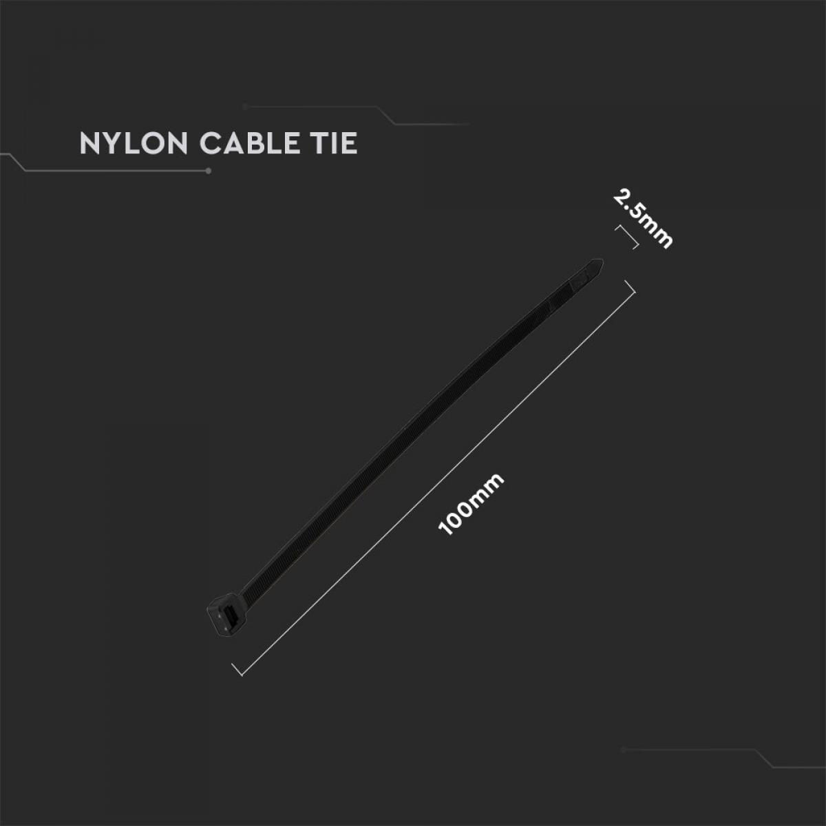 Fascetta in nylon nera con dimensioni su sfondo scuro. Semplice, chiaro.