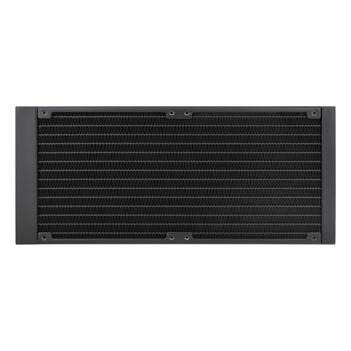 Czarny grzejnik z wzorem kratki na białym tle.