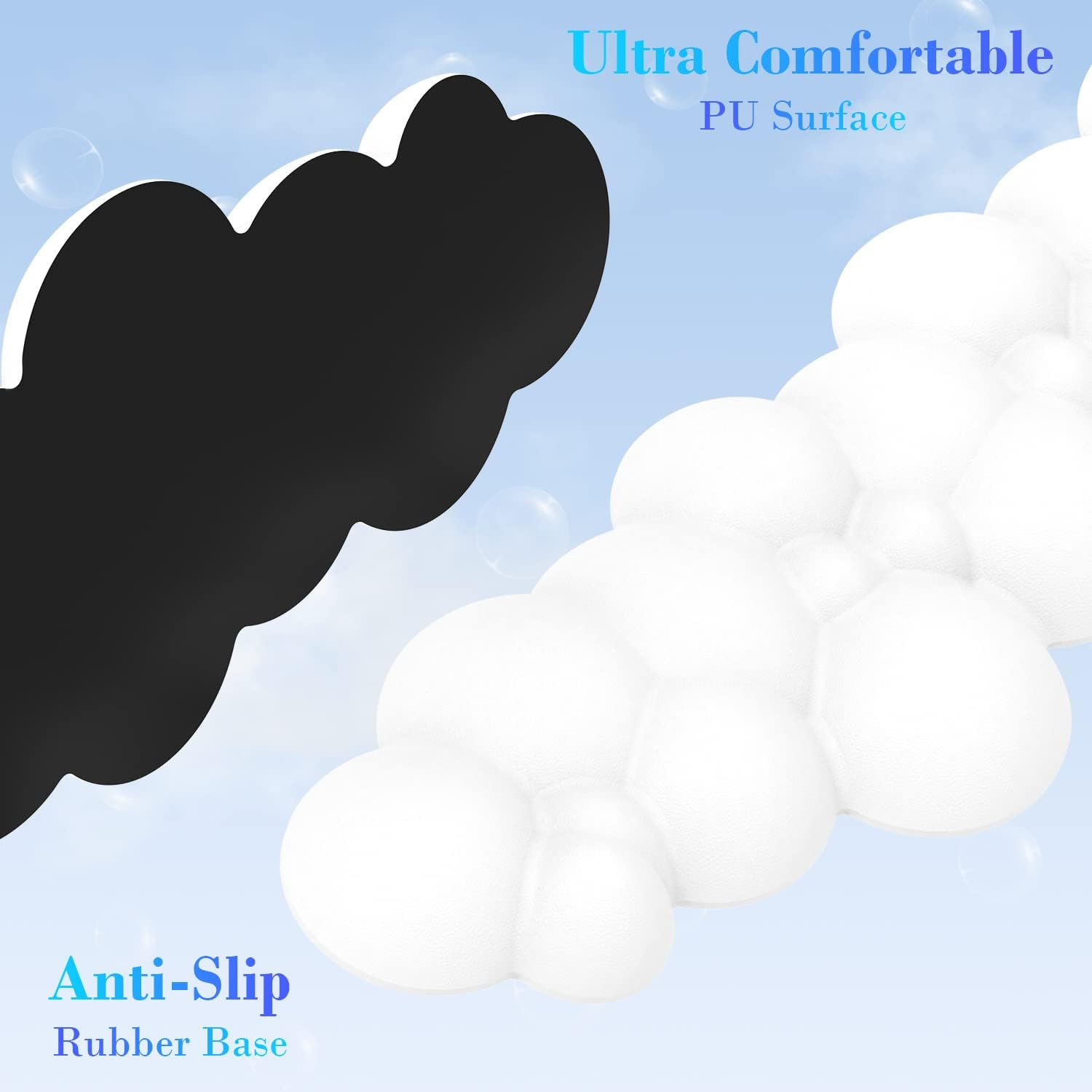 Une surface en PU blanche en forme de nuage avec une forme de nuage noire à gauche. Le texte sur l'image dit Antidérapant.