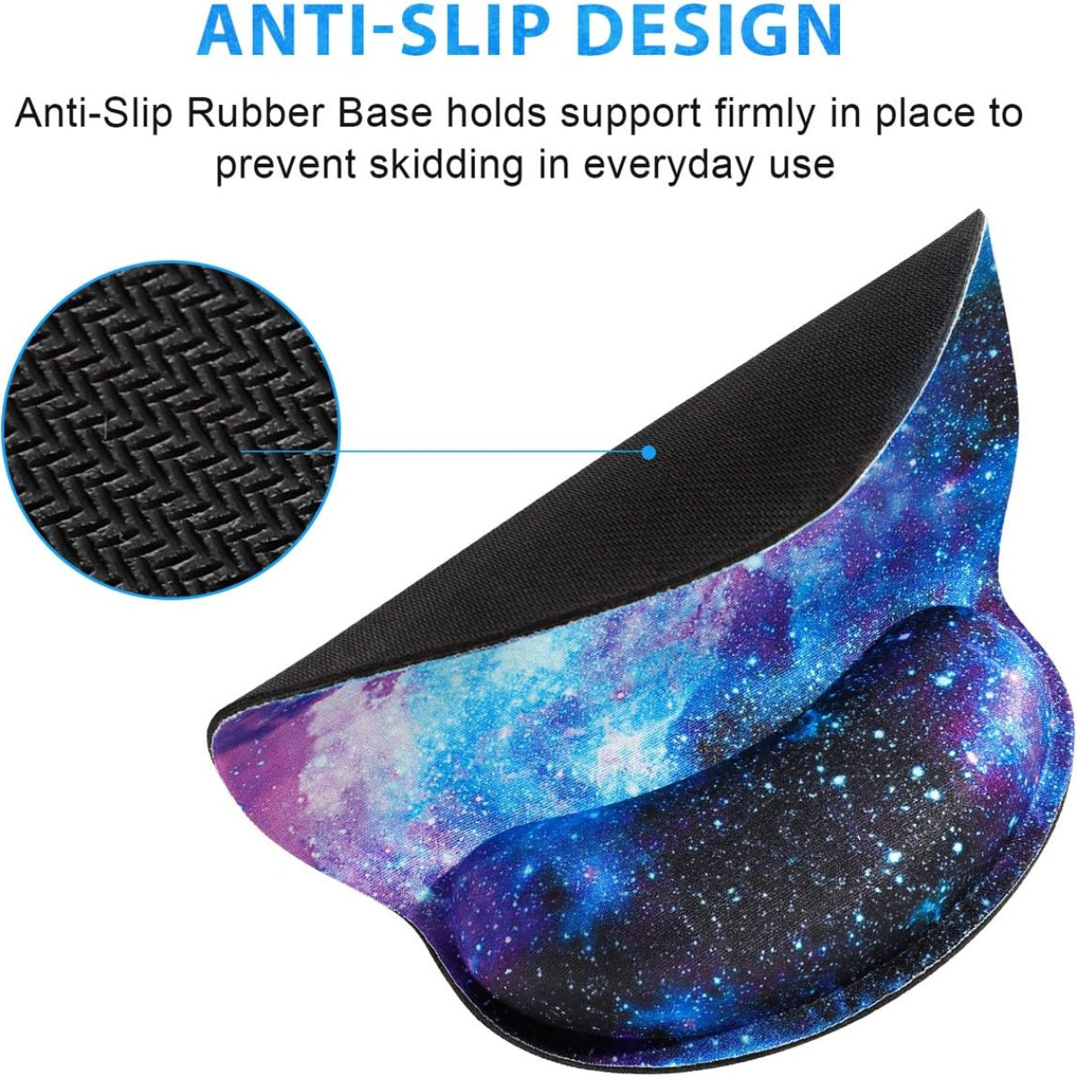 Ein blau-lila Mauspad mit Sternendesign. Es hat eine schwarze, strukturierte Basis.