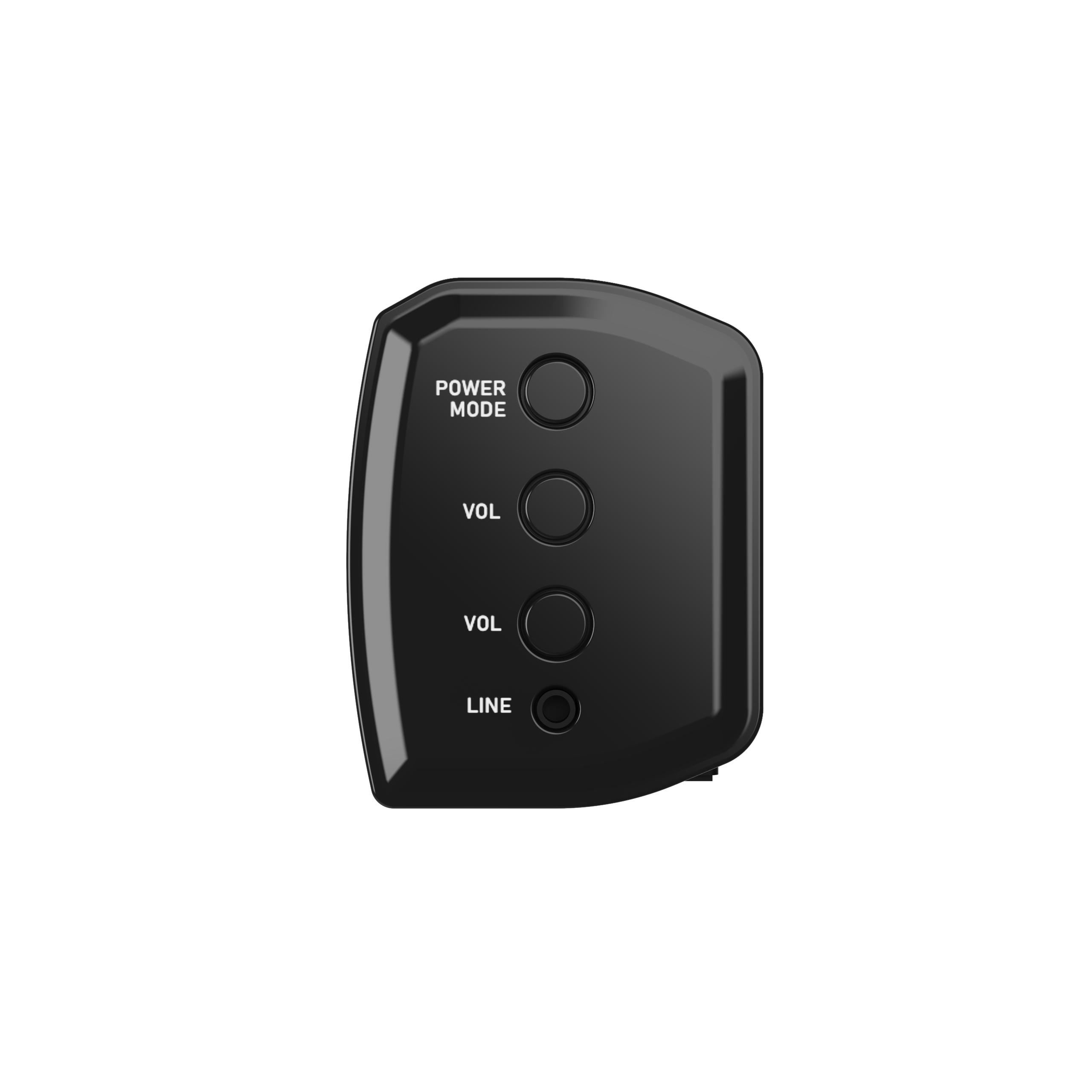 Czarny panel sterowania z przyciskami Power Mode, Zwiększ głośność, Zmniejsz głośność i Line.