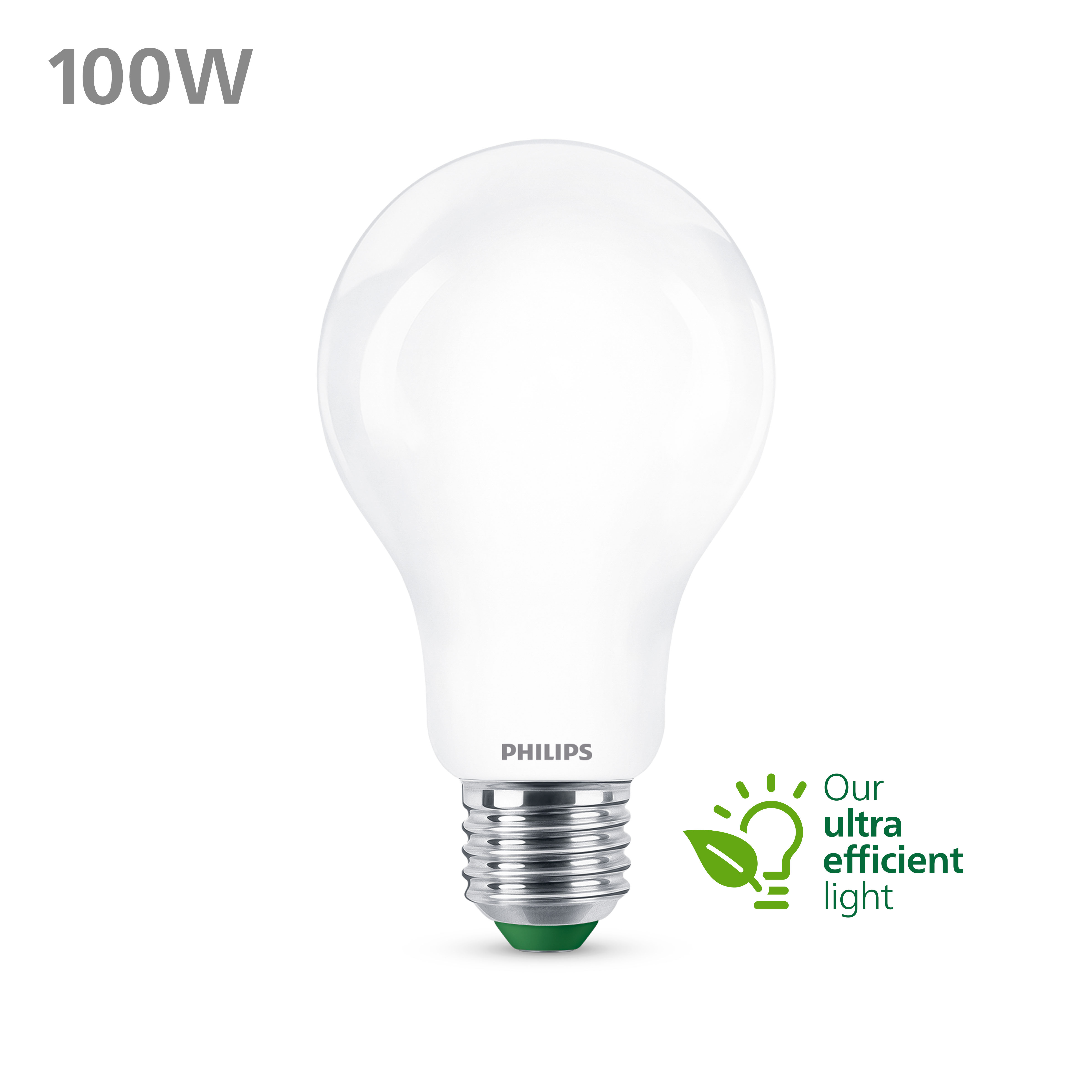 Ampoule blanche et texte: Notre lumière ultra efficace.