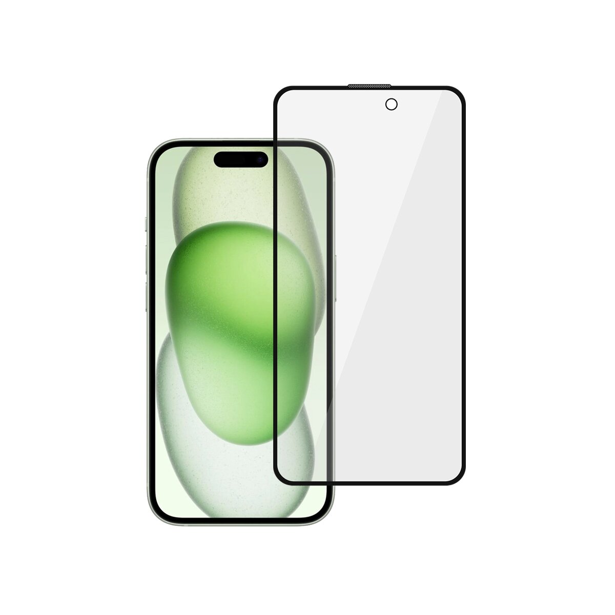 Ein Telefon mit Displayschutz. Das Telefon ist zentriert und der Schutz rechts.