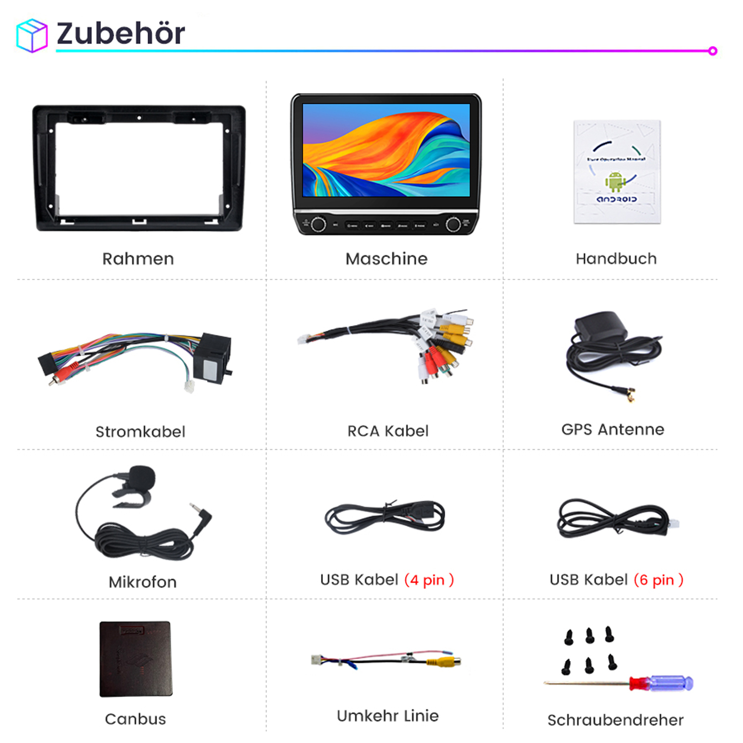 Zubehör für den Einbau eines Autoradios. Weißer Hintergrund.