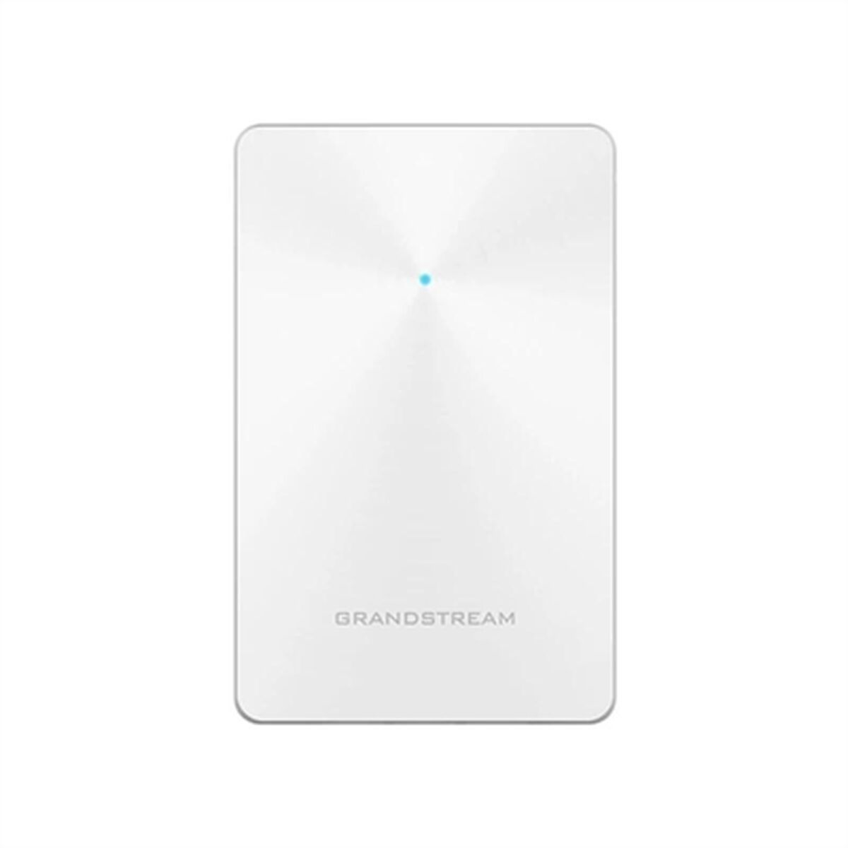 Dispositivo Grandstream bianco. Forma rettangolare. Ha una piccola luce blu. Sfondo bianco.