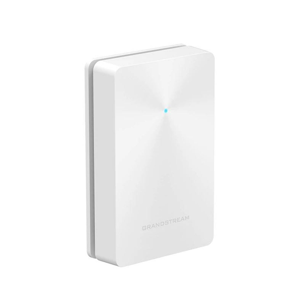 Dispositivo rettangolare bianco con luce blu e la scritta 'GRANDSTREAM' sul fronte.