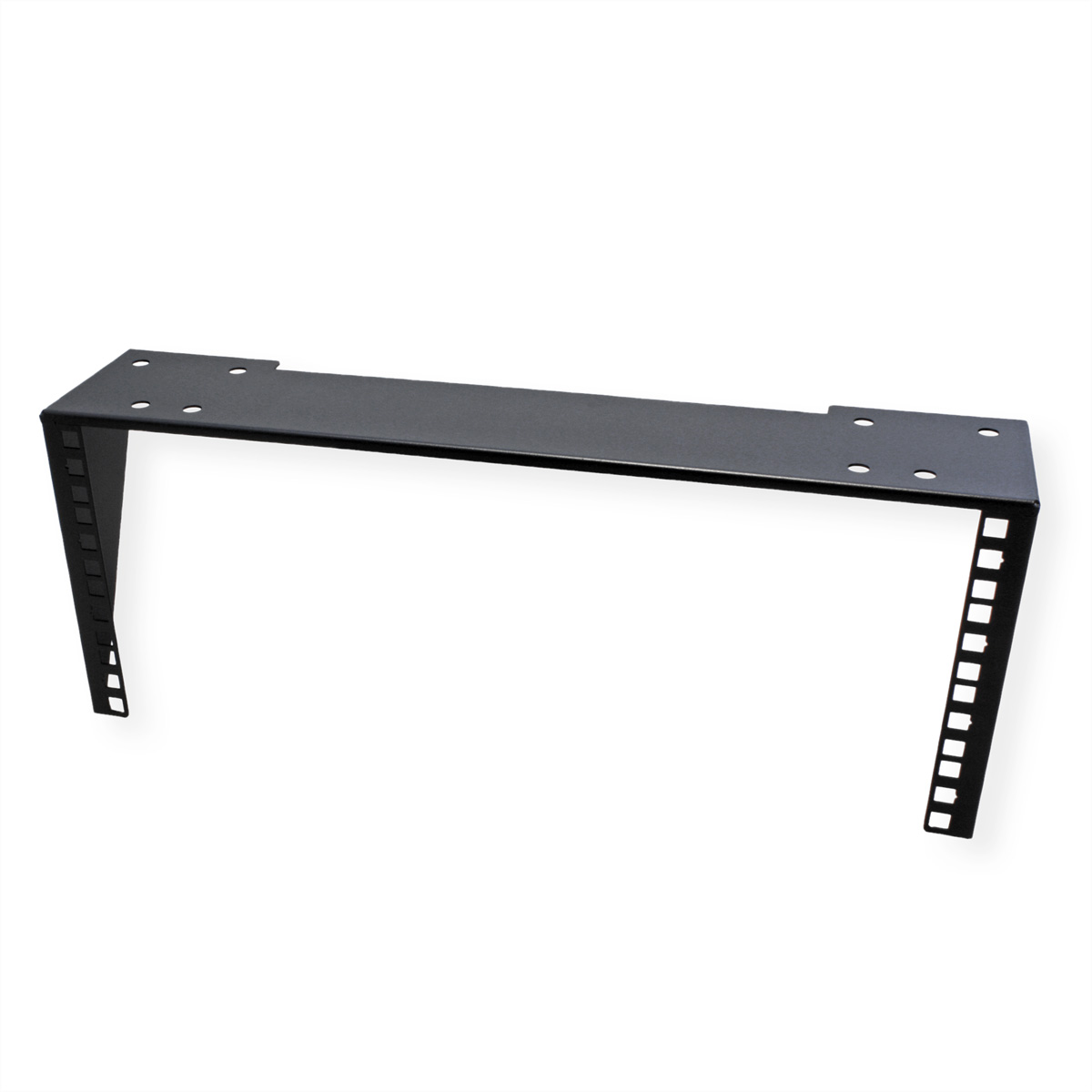 Mensola in metallo nero per un rack server, isolata su bianco.