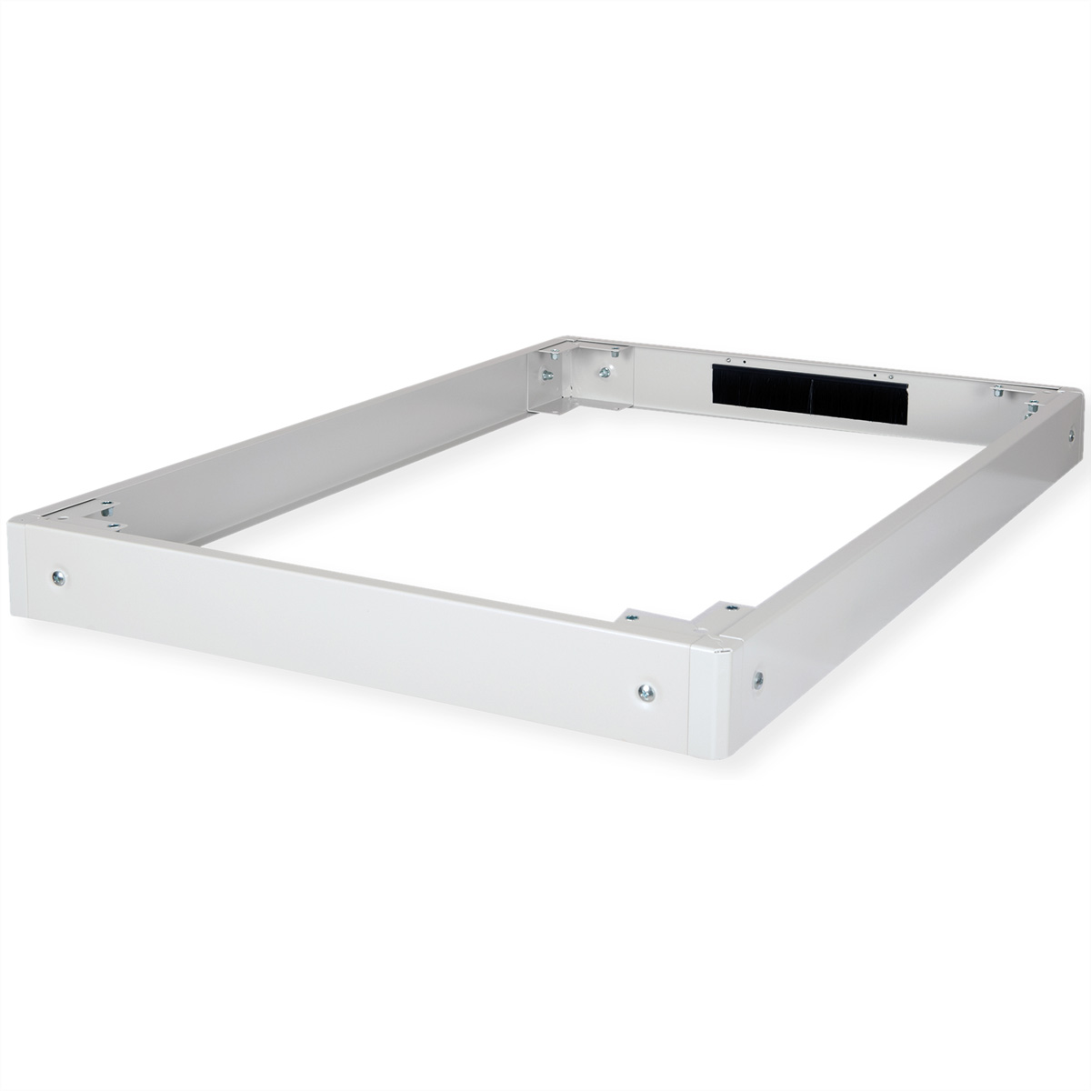 Telaio rack in metallo bianco. Ha una forma rettangolare. Viti sui lati.