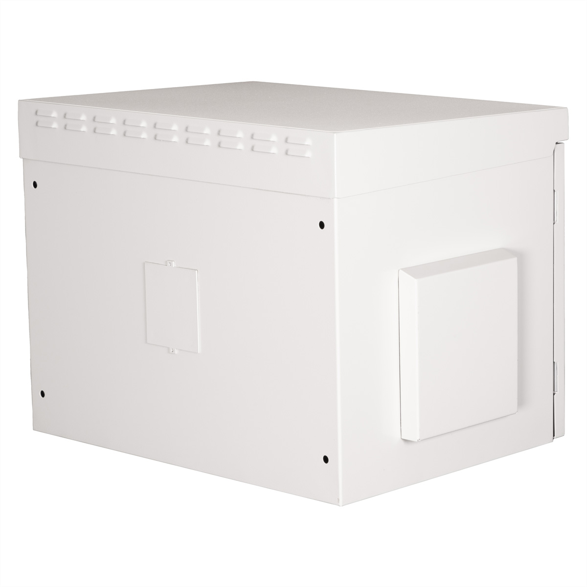 Armadio rack server in metallo bianco. Isolato su sfondo bianco.
