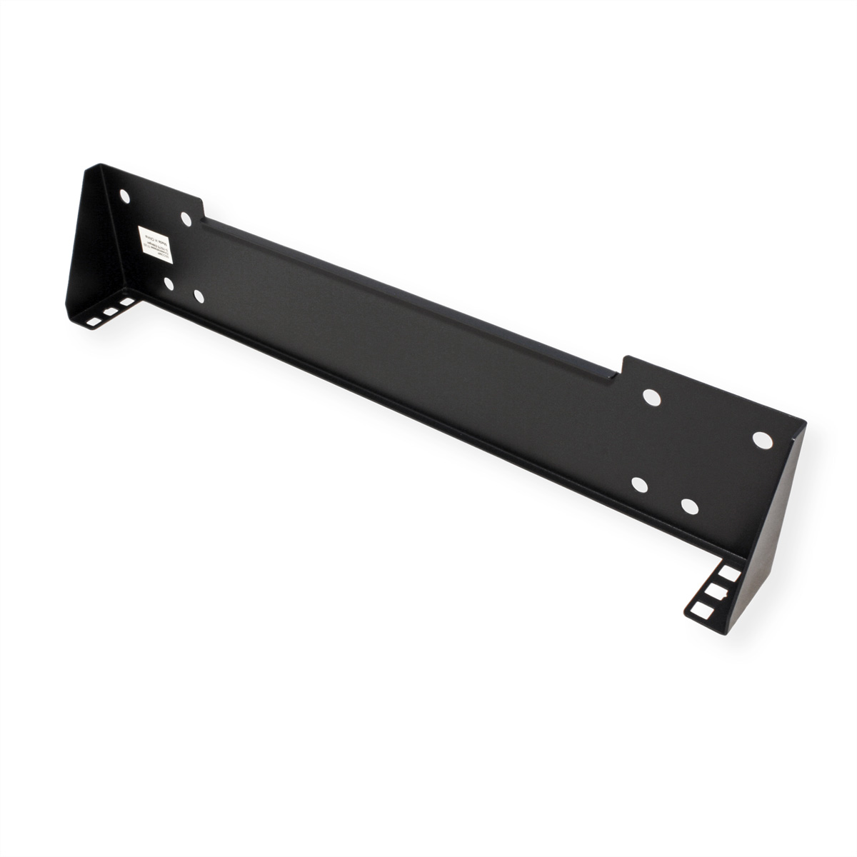 Staffa di montaggio rack in metallo nero. Isolato su sfondo bianco.