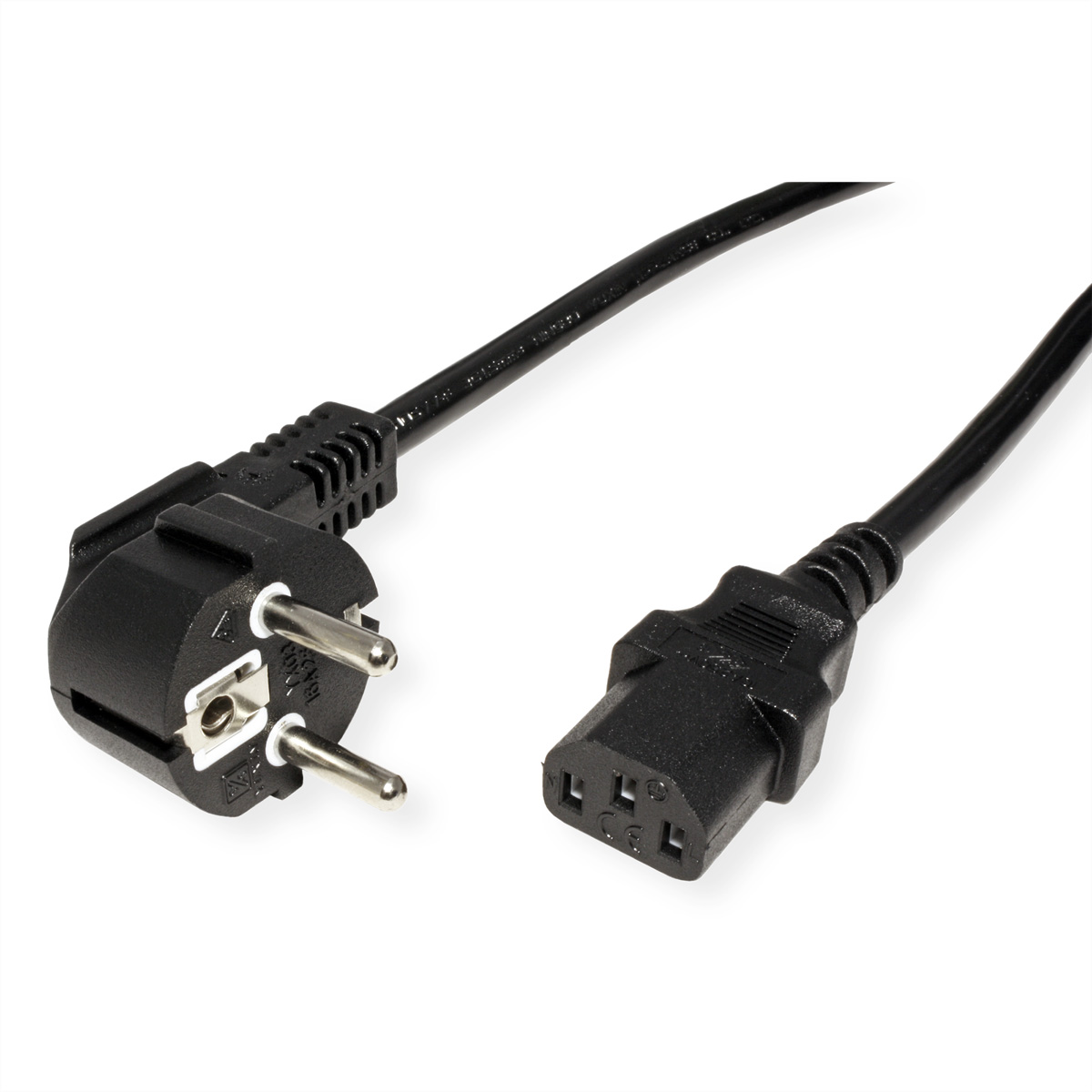 Un câble d'alimentation noir avec une prise et un connecteur CEI, pour l'alimentation électrique.