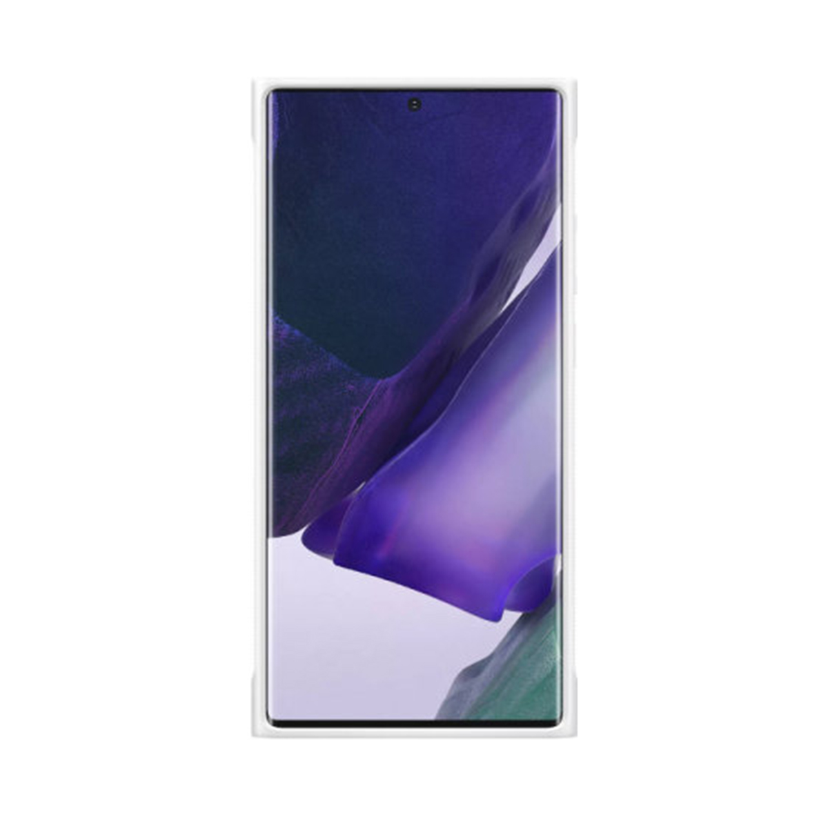 Uno smartphone con una custodia. Lo schermo mostra una grafica digitale. Il telefono è su uno sfondo bianco.