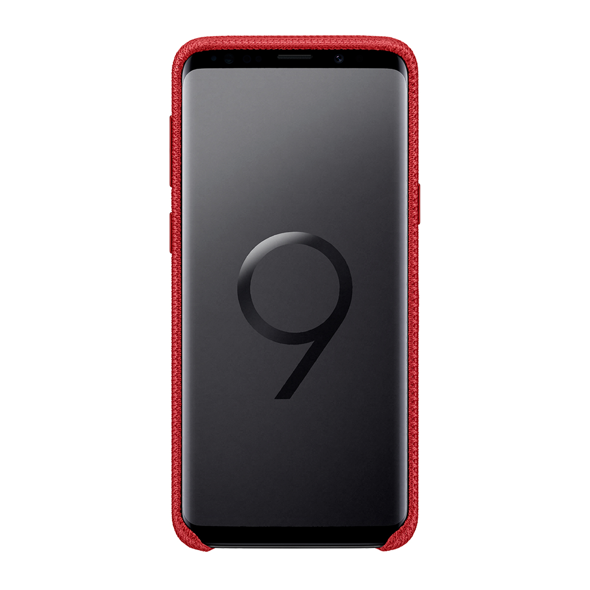 Custodia rossa per telefono su uno smartphone nero. Il numero 9 è visualizzato sullo schermo.