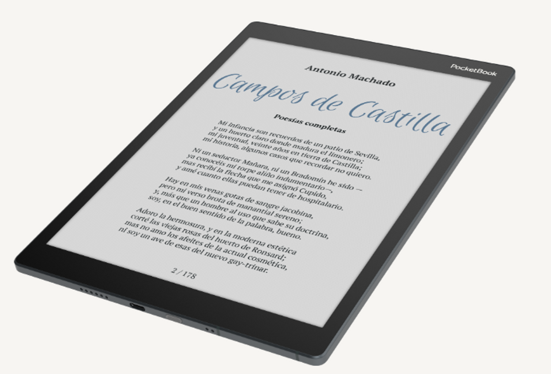 Czytnik e-booków pokazujący tekst z książki na jasnym tle.