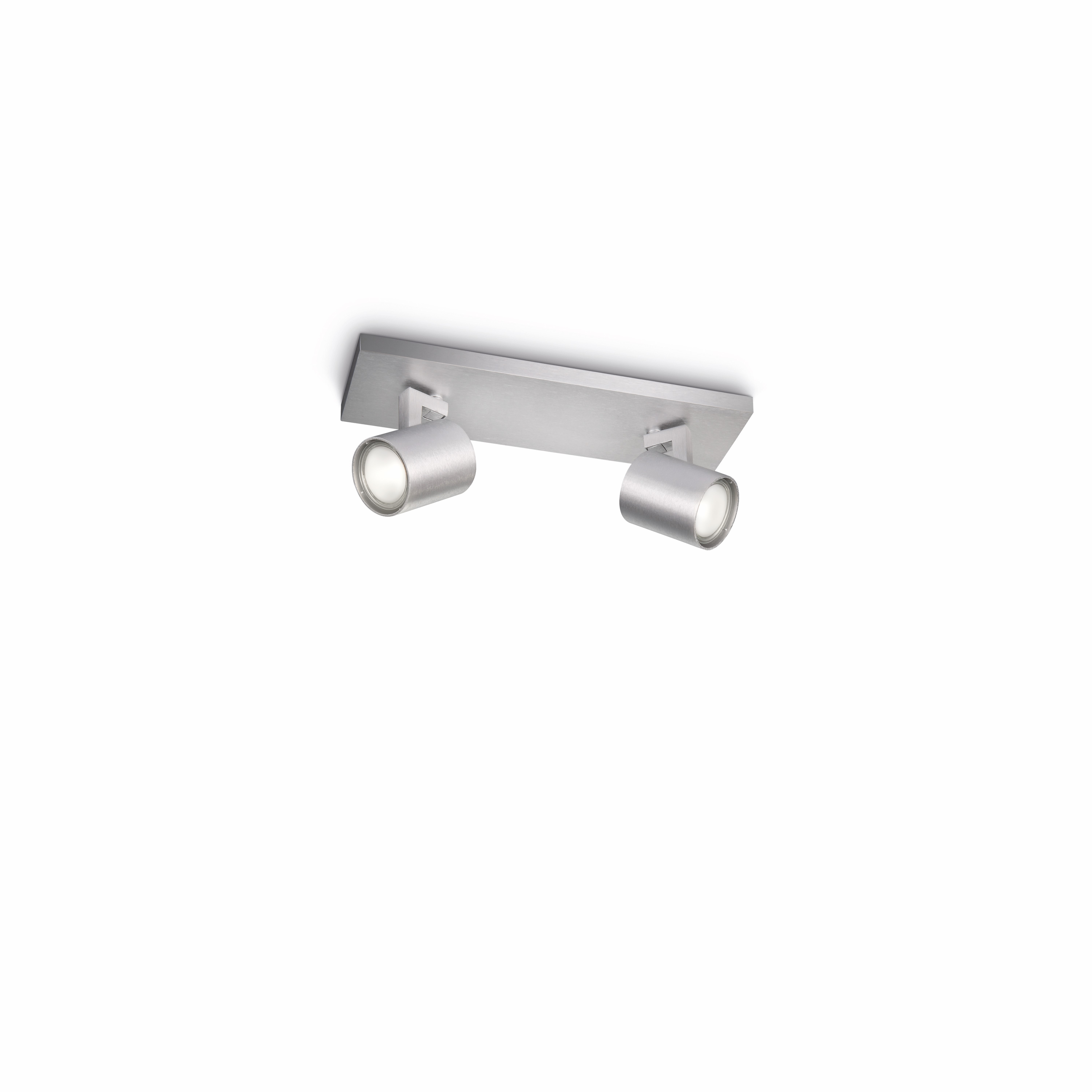 Two silver spotlights on a silver rectangular mount. Background is plain white.