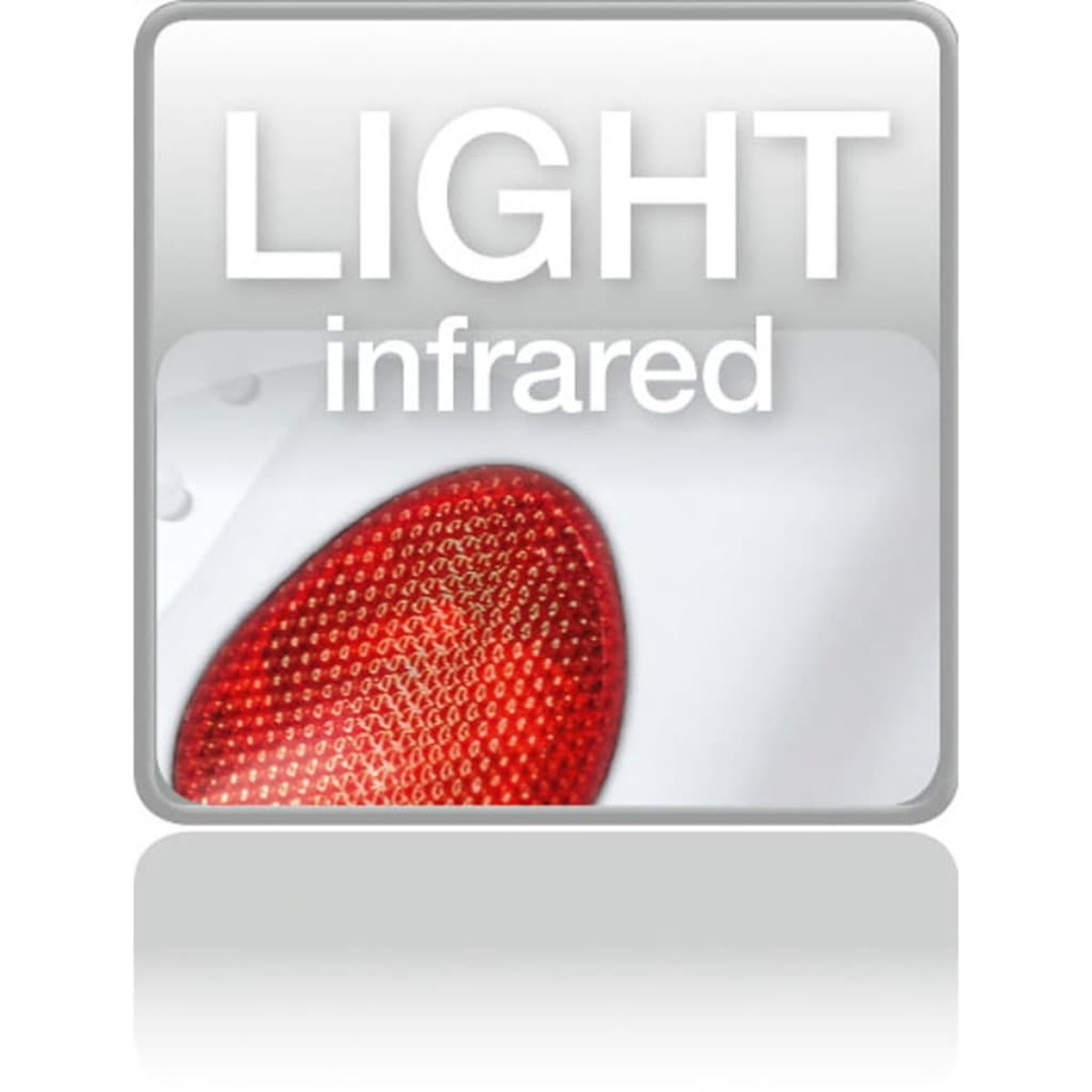 Dispositivo rosso lucido, emettitore di luce, con testo 'LIGHT infrared'.