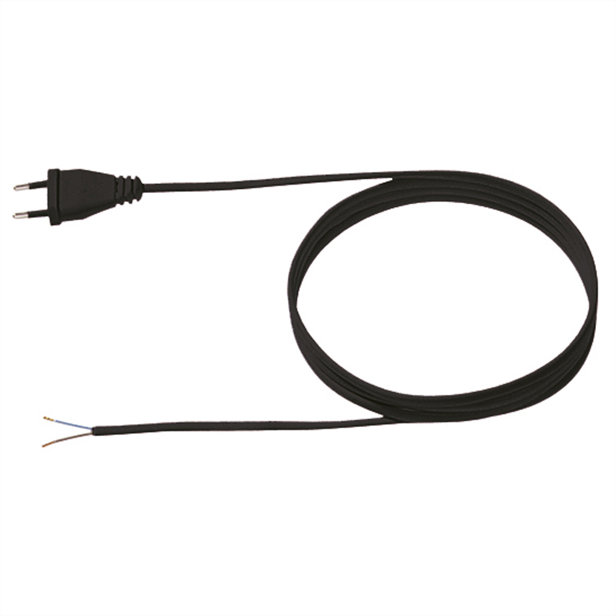 Black power cable with a European plug and two wires.