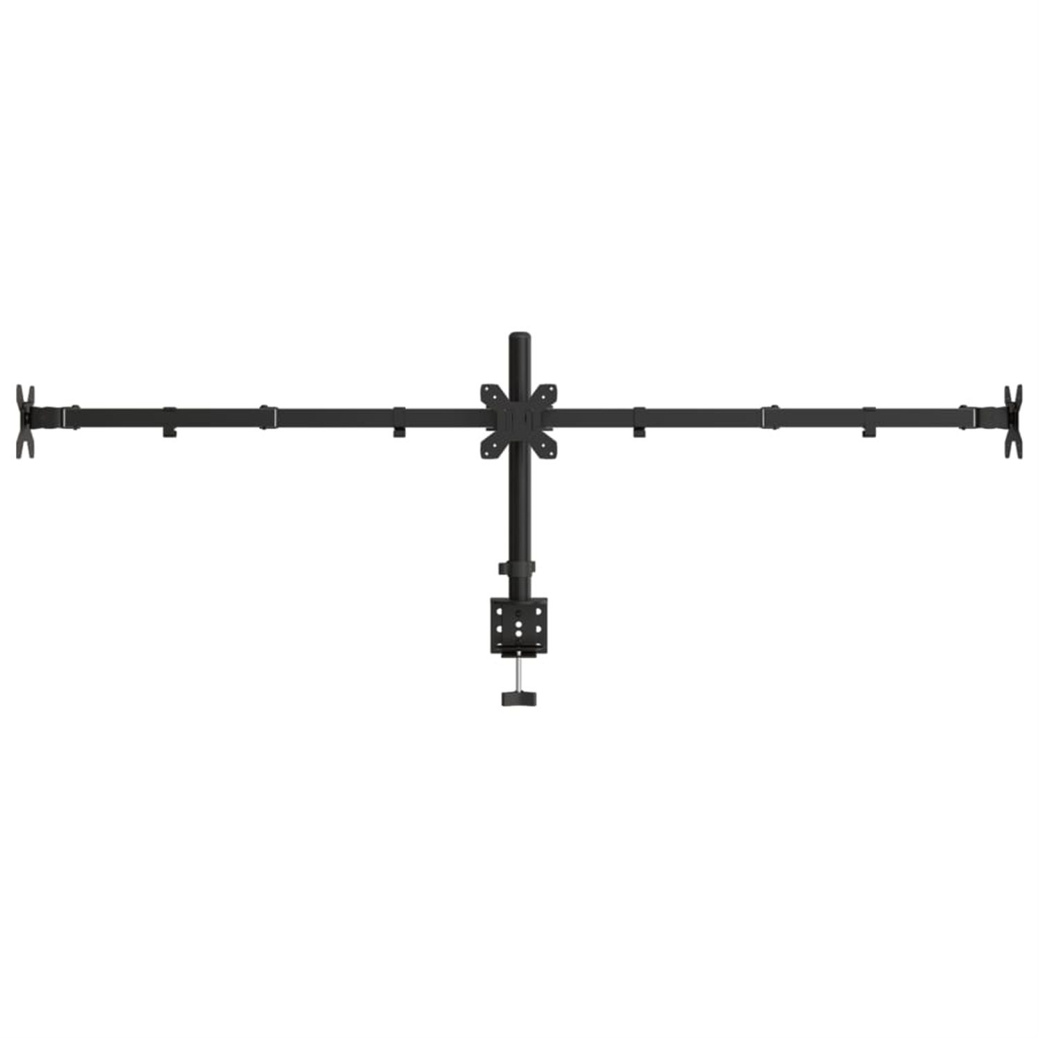 Eine schwarze Monitorhalterung mit horizontal ausgerichteten Armen.