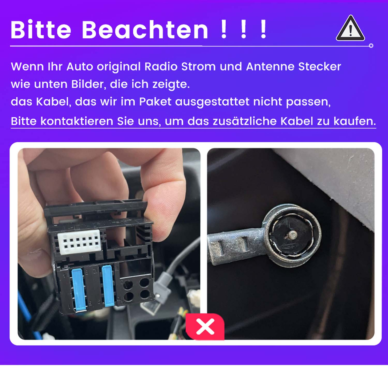 Dwa zdjęcia: jedno części samochodowej, drugie złącza antenowego samochodu.