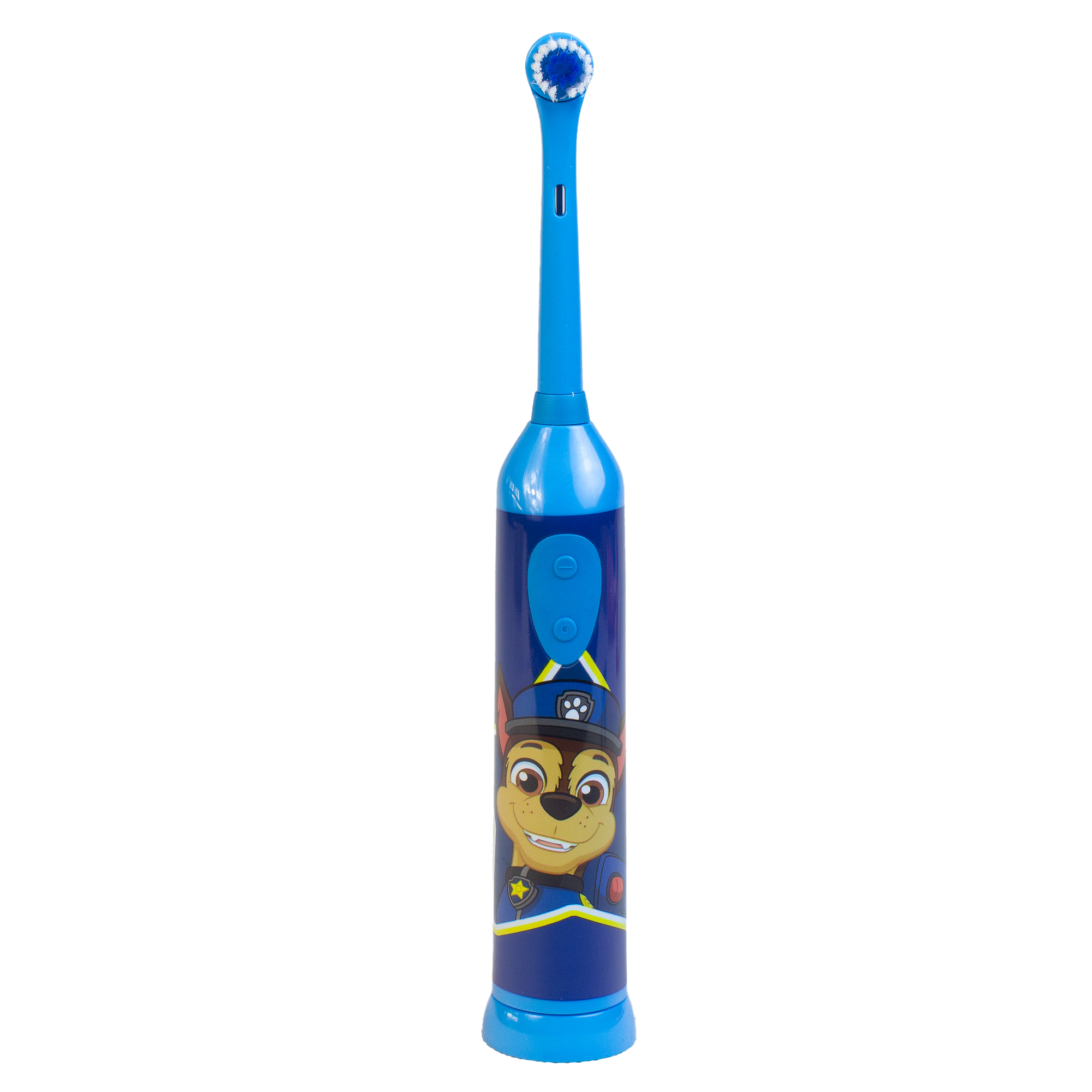 Cepillo de dientes eléctrico azul de Paw Patrol, toma de primer plano.