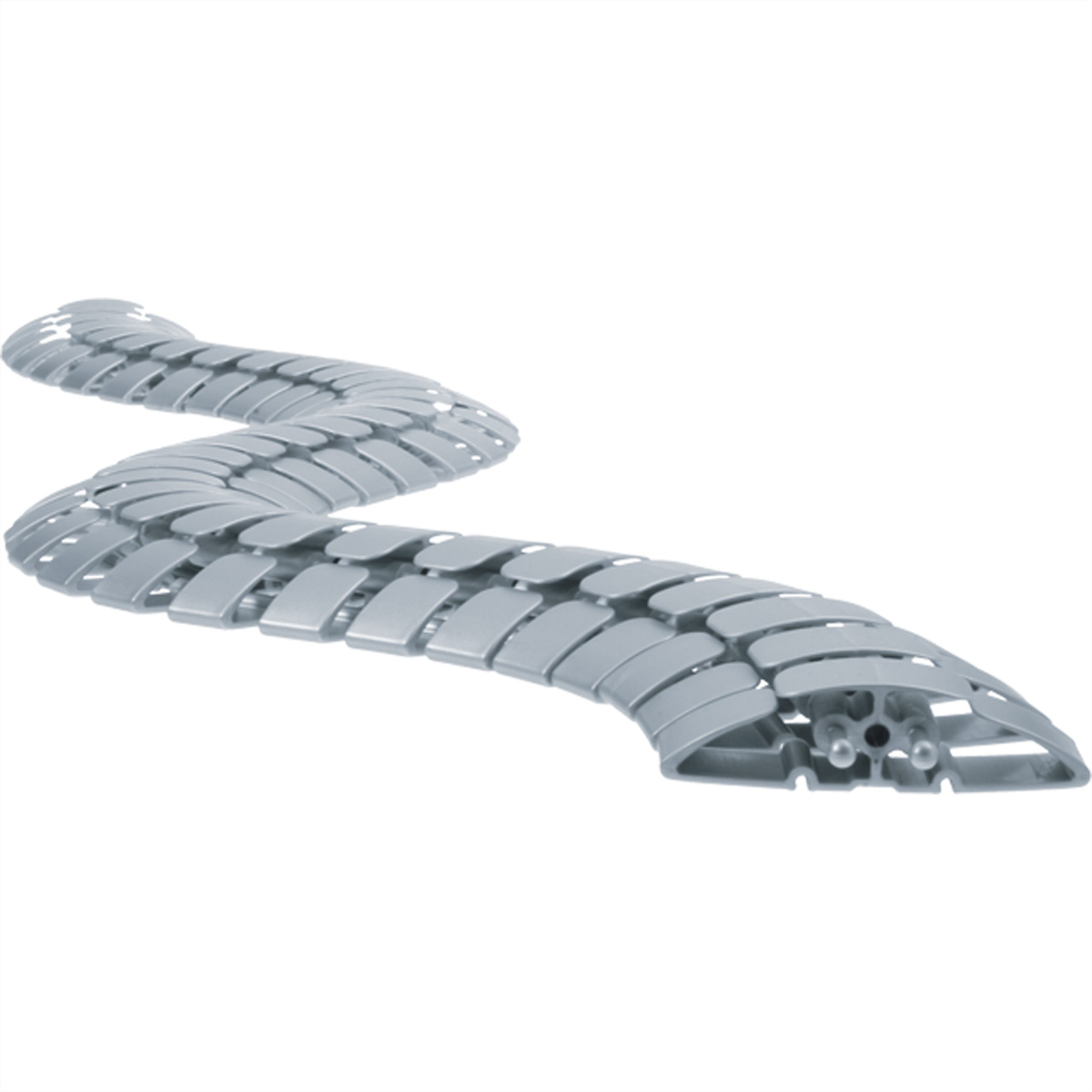 Grey cable protector winding across a surface.