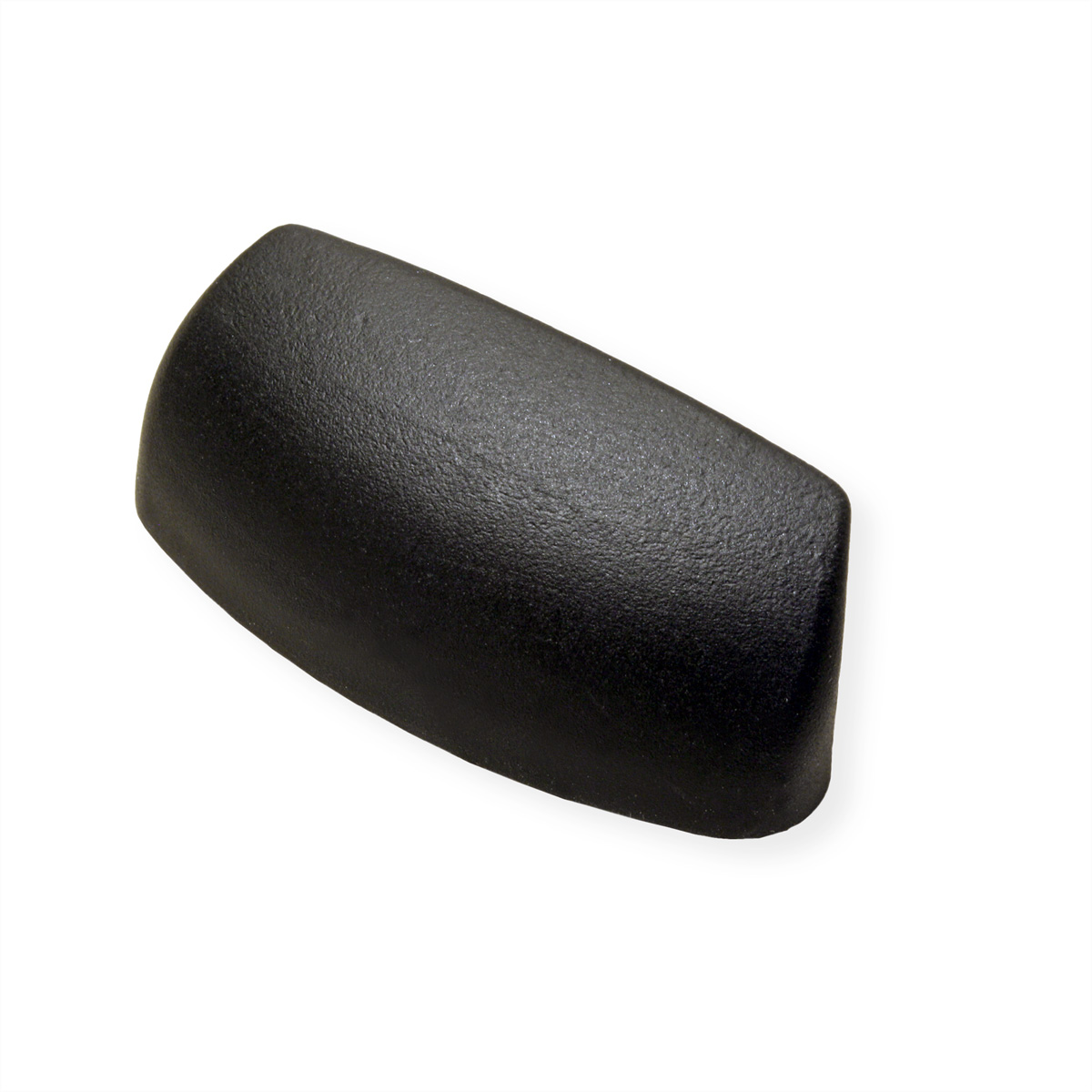 Black, curved plastic object. It has a smooth surface. The object is on a white background.