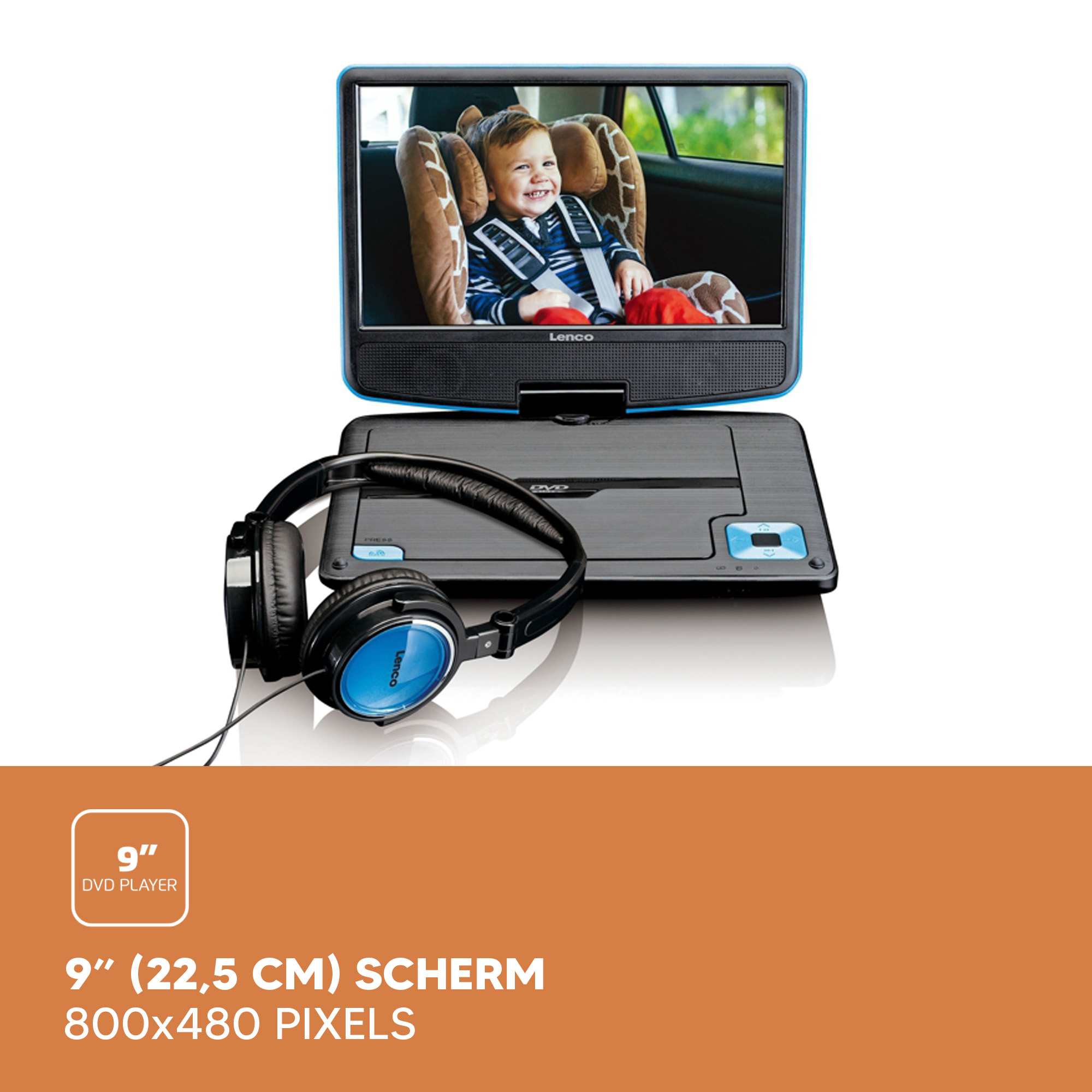 DVD player with screen showing a child watching a video.