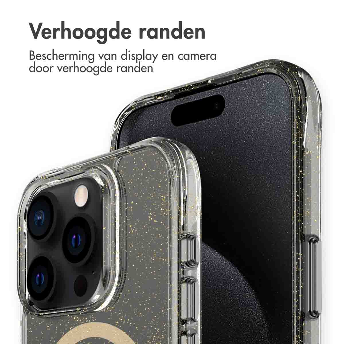 IMOSHION Glitter Backcover met MagSafe 2.0 - Geschikt voor Apple iPhone 15 Pro - Telefoonhoesje voor Apple iPhone 15 Pro Goud