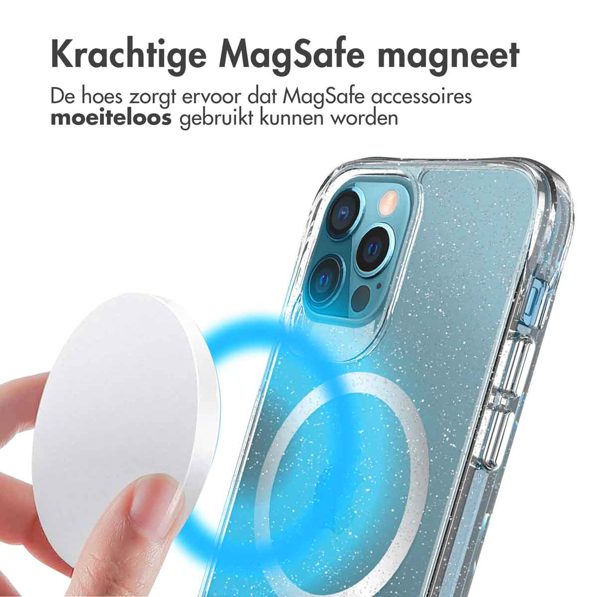 IMOSHION Glitter Backcover met MagSafe 2.0 - Geschikt voor Apple iPhone 12 (Pro) - Telefoonhoesje voor Apple iPhone 12/ iPhone 12 Pro Zilver