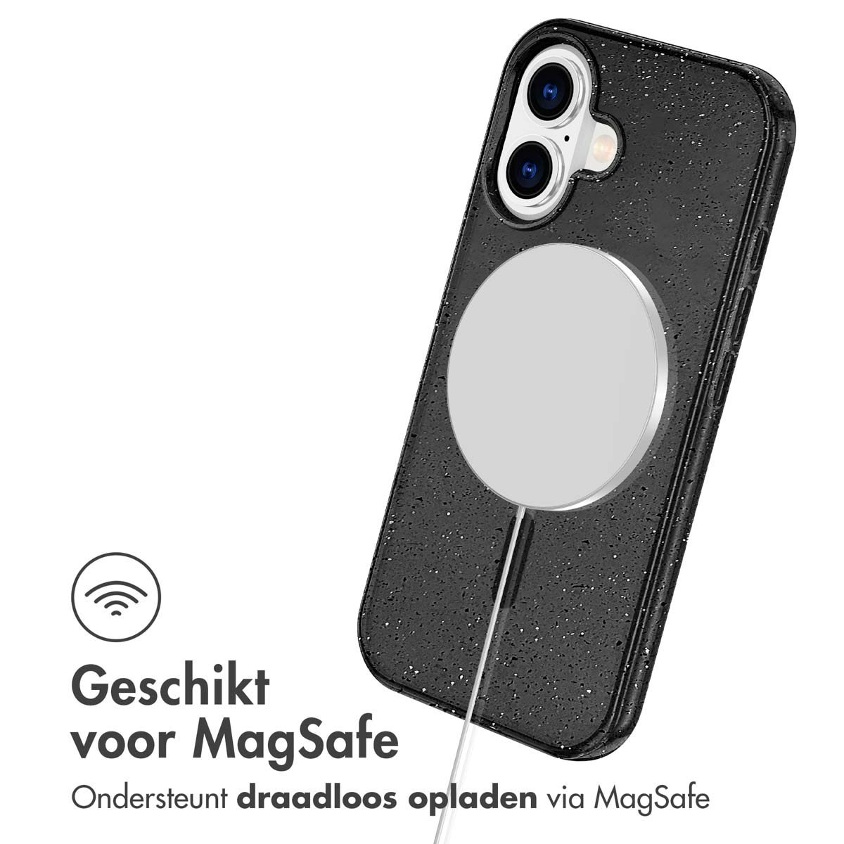 IMOSHION Sparkle Backcover met MagSafe - Geschikt voor Apple iPhone 16 - Telefoonhoesje voor Apple iPhone 16 Zwart