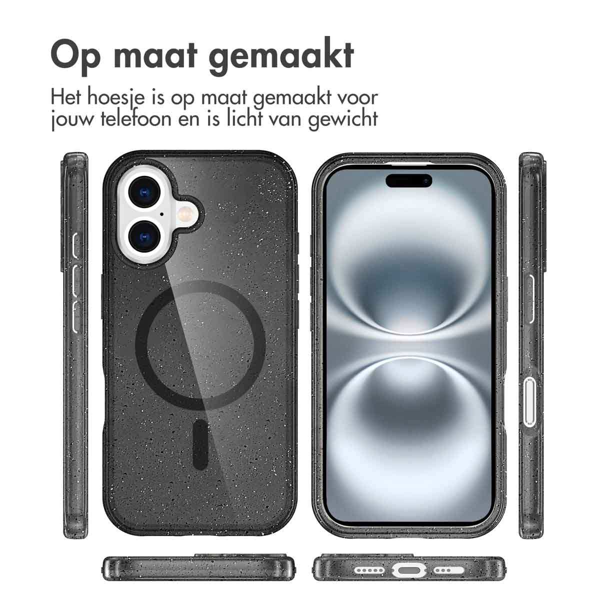 IMOSHION Sparkle Backcover met MagSafe - Geschikt voor Apple iPhone 16 - Telefoonhoesje voor Apple iPhone 16 Zwart