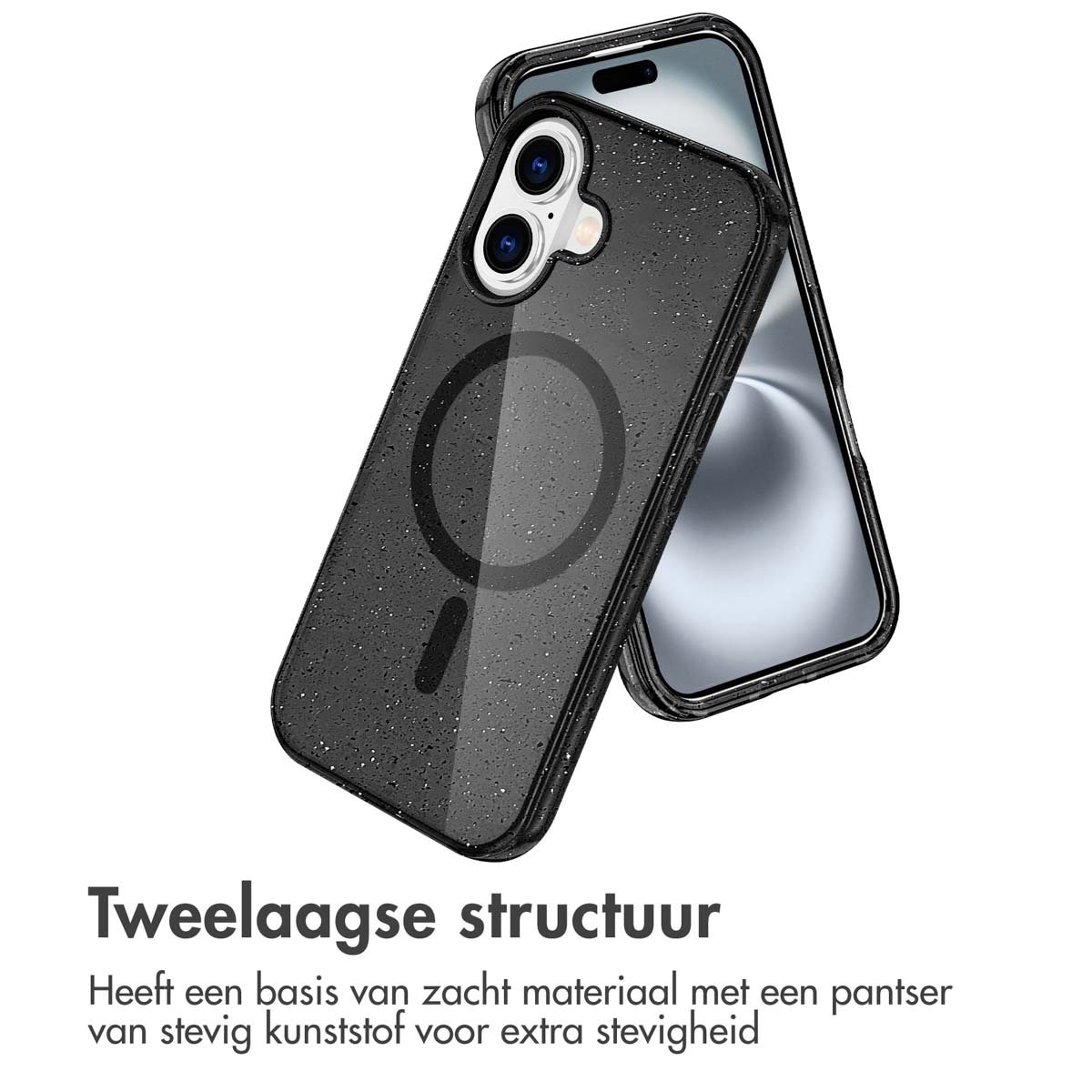 IMOSHION Sparkle Backcover met MagSafe - Geschikt voor Apple iPhone 16 - Telefoonhoesje voor Apple iPhone 16 Zwart