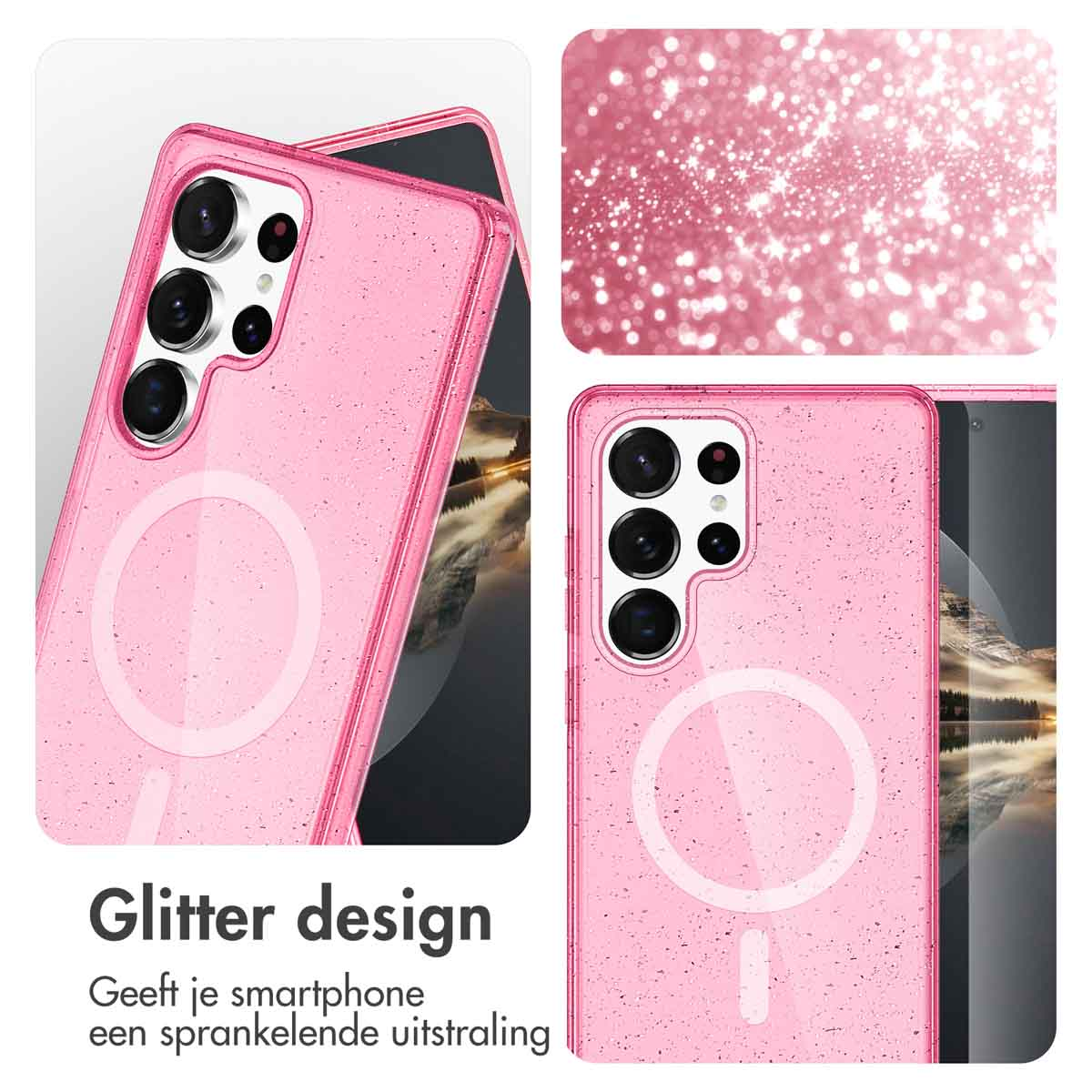 IMOSHION Sparkle Backcover met MagSafe - Geschikt voor Samsung Galaxy S24 Ultra - Telefoonhoesje voor Samsung Samsung Galaxy S24 Ultra Roze