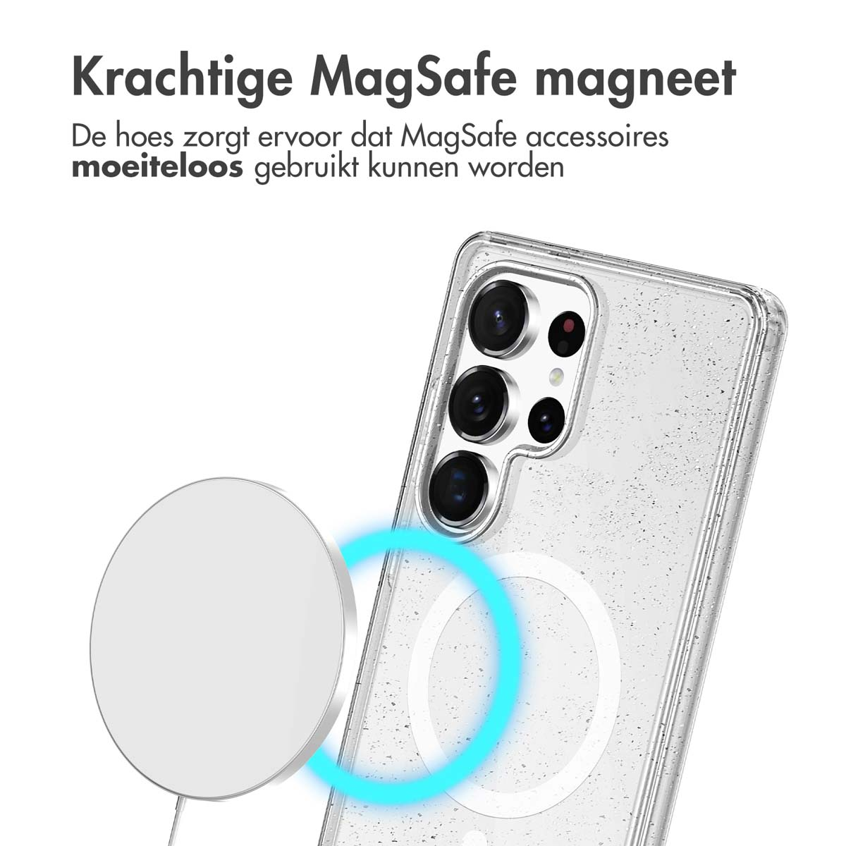 IMOSHION Sparkle Backcover met MagSafe - Geschikt voor Samsung Galaxy S24 Ultra - Telefoonhoesje voor Samsung Samsung Galaxy S24 Ultra Transparant