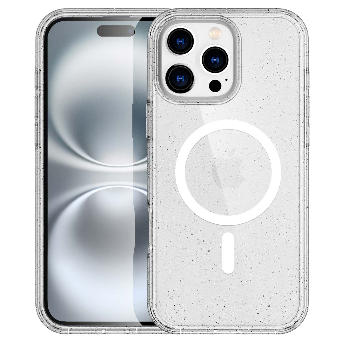 Transparante telefoonhoes met een witte ring. De hoes heeft een camerabult en een doorzichtige achterkant.