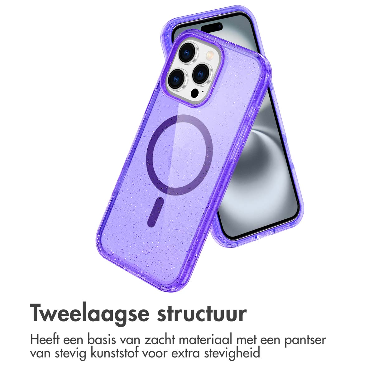 IMOSHION Sparkle Backcover met MagSafe - Geschikt voor Apple iPhone 16 Pro Max - Telefoonhoesje voor Apple iPhone 16 Pro Max Paars