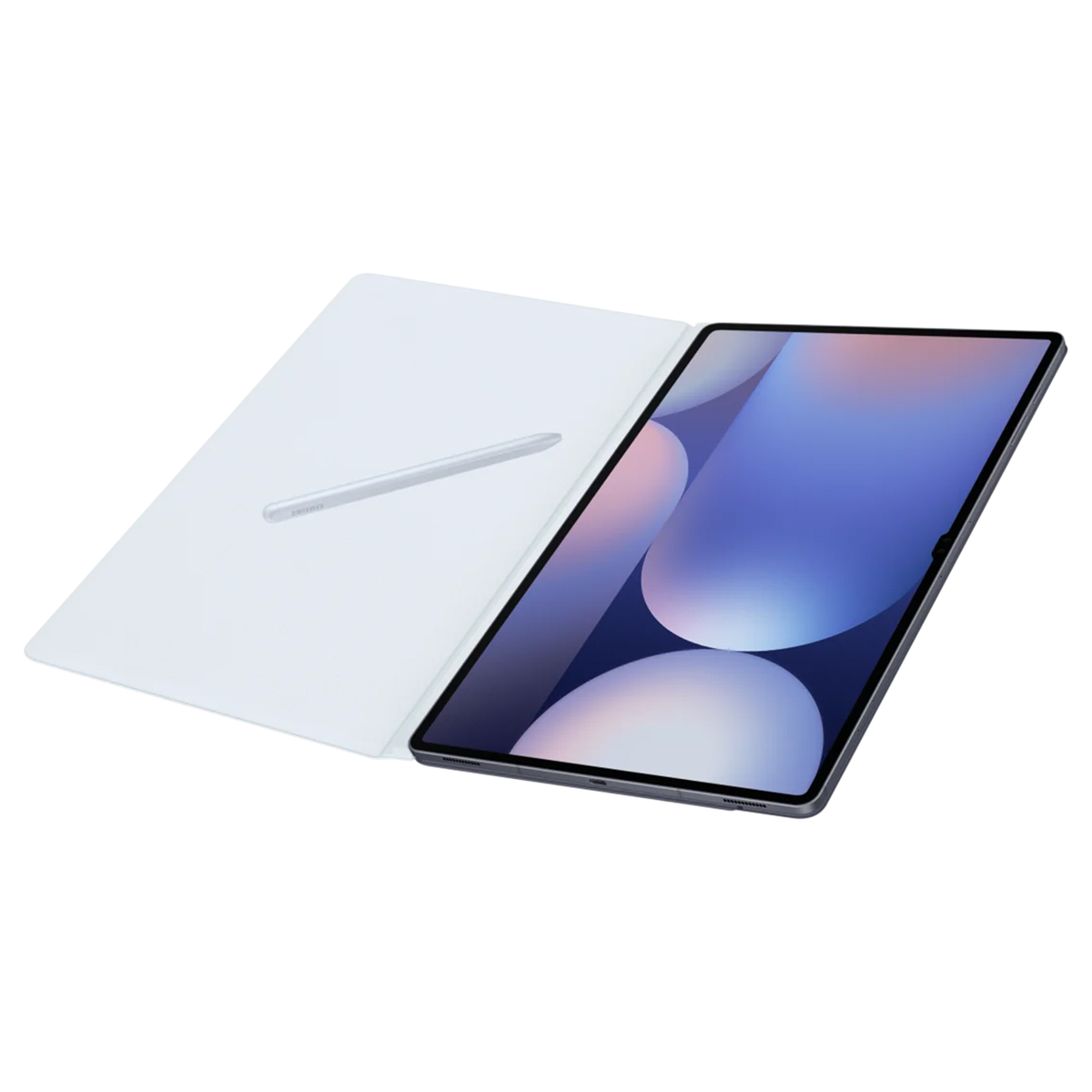 Une tablette ouverte pour montrer l'écran, avec un stylet à côté.