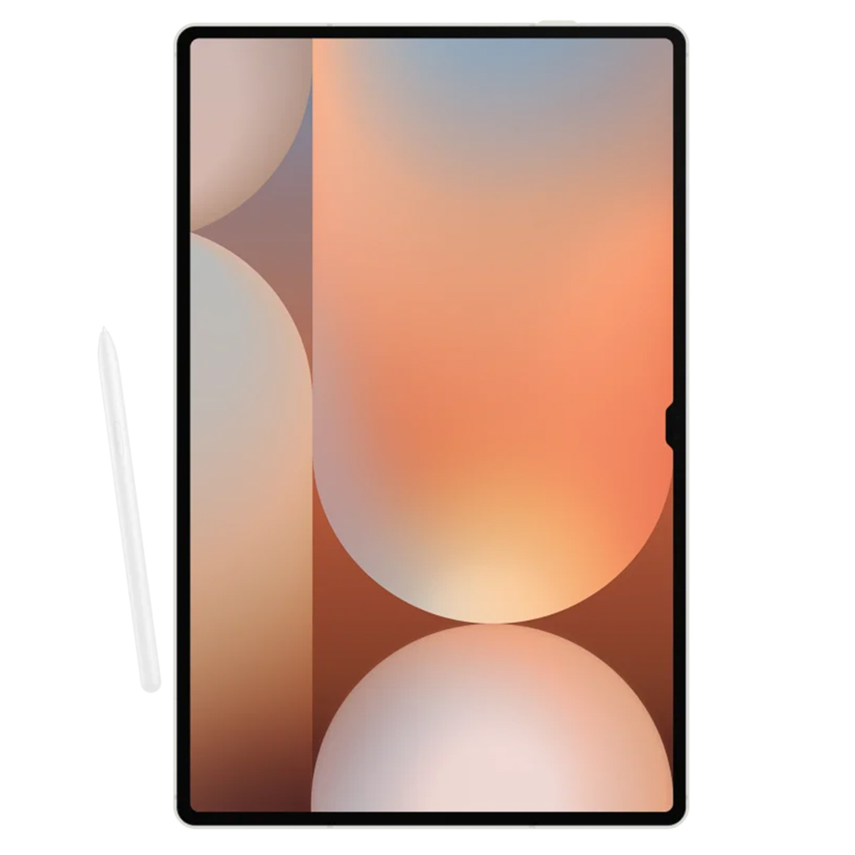 Une tablette avec un stylet. L'écran affiche un motif abstrait orange et blanc.