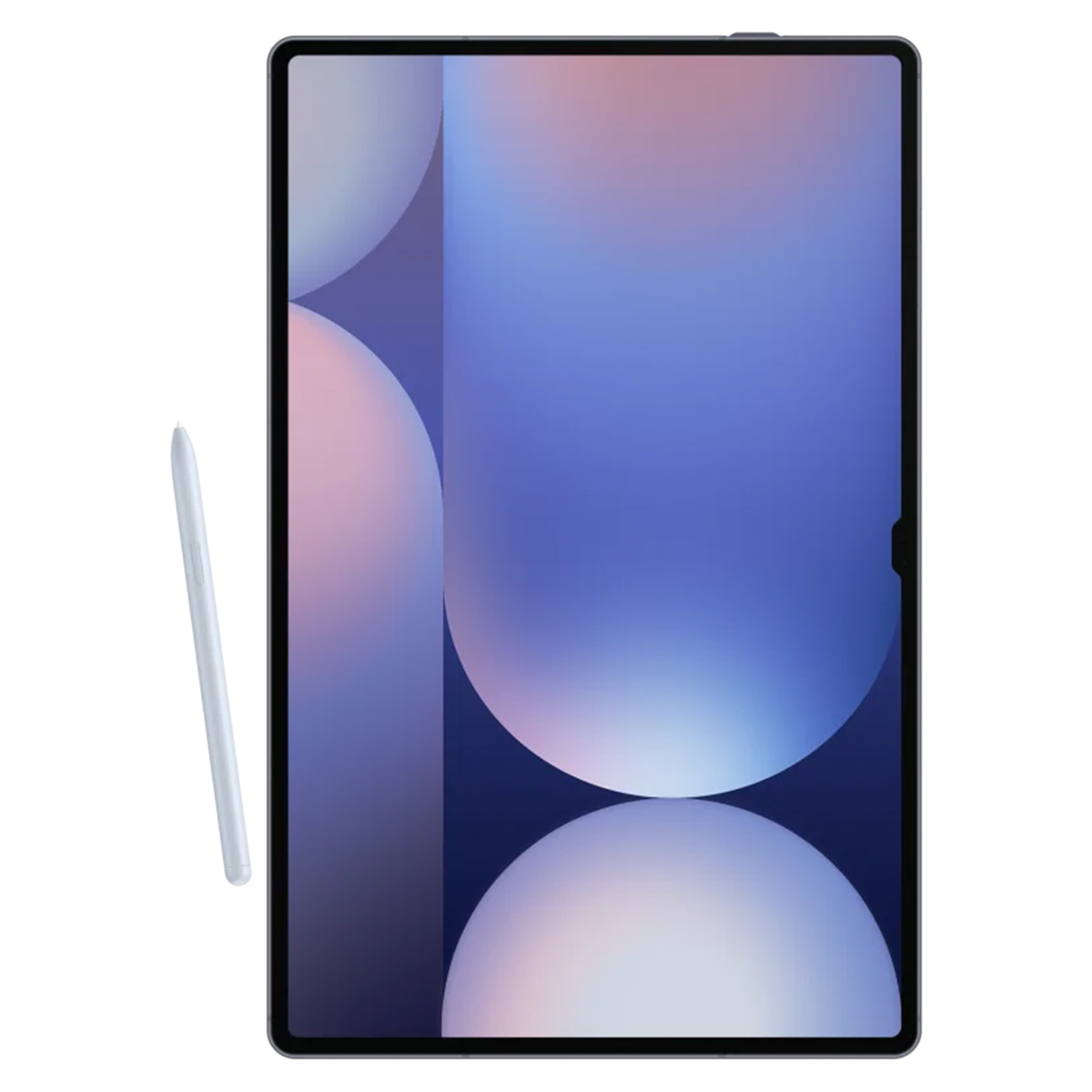 Tablette avec un stylet sur fond blanc. La tablette a un dégradé bleu et violet.