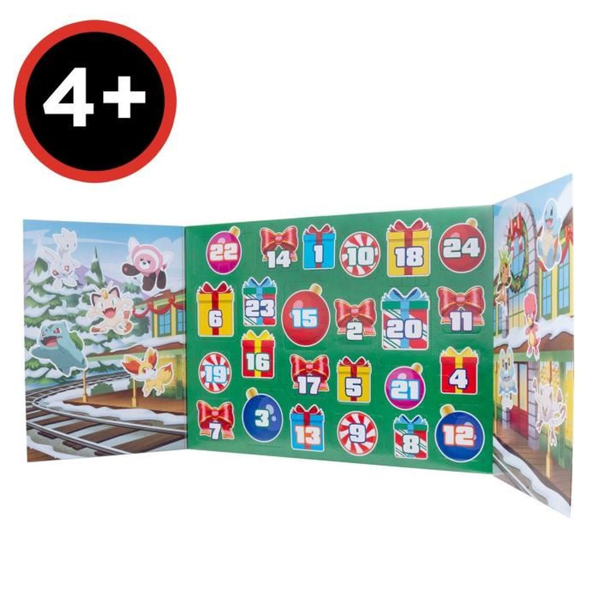 Ein Adventskalender mit Pokémon-Charakteren und Zahlen für jeden Tag.
