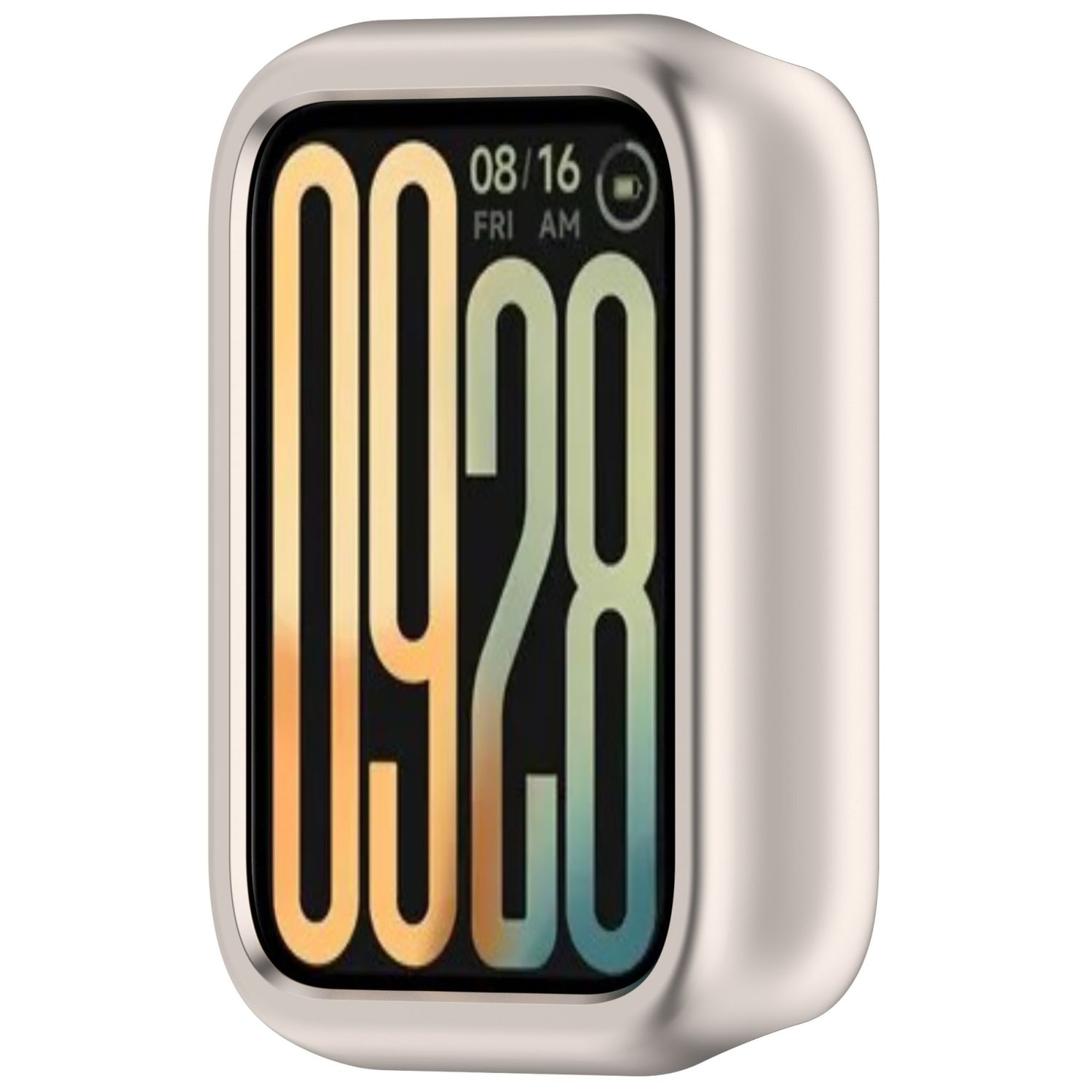 Una custodia per smartwatch mostra l'ora e la data.