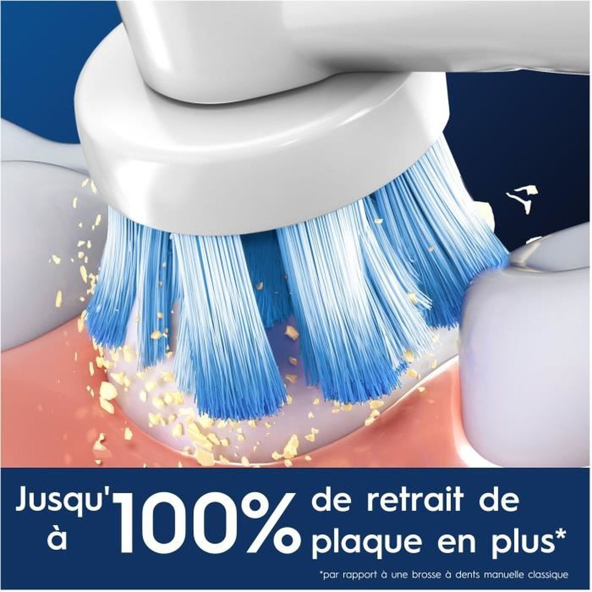 Testina dello spazzolino che pulisce i denti. Mostra spazzolino e denti con rimozione della placca.