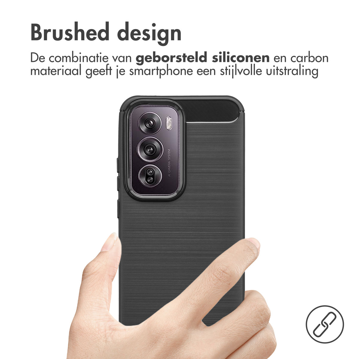 Coque de téléphone, noire avec un design brossé. Montrant l'arrière d'un téléphone.