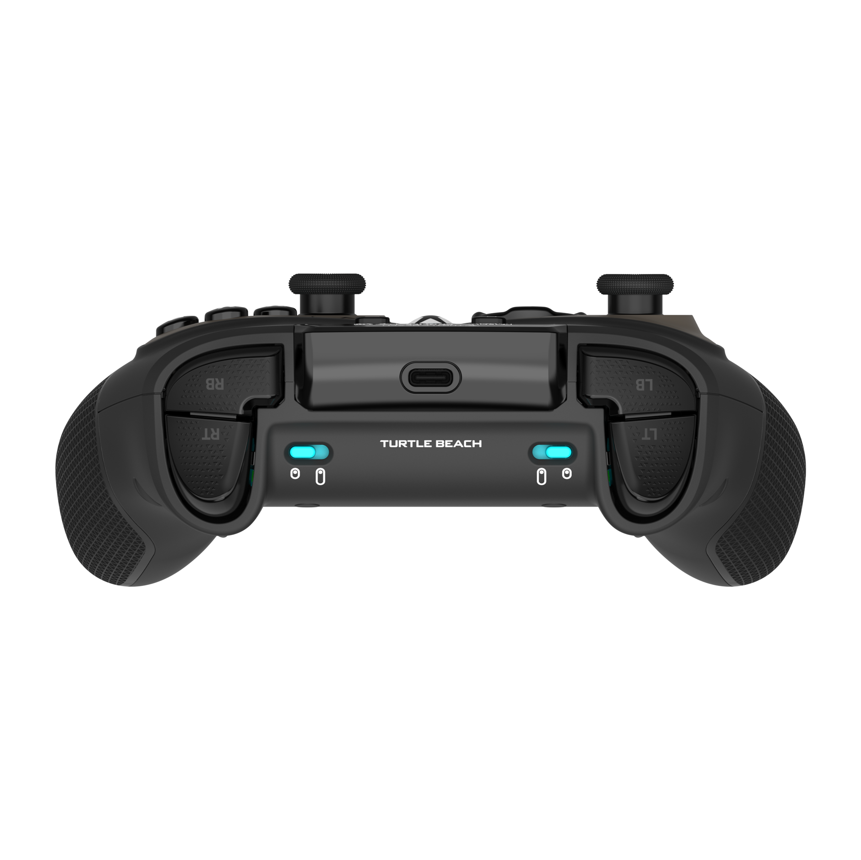 Un controller di gioco nero con pulsanti, grilletti e un logo Turtle Beach.